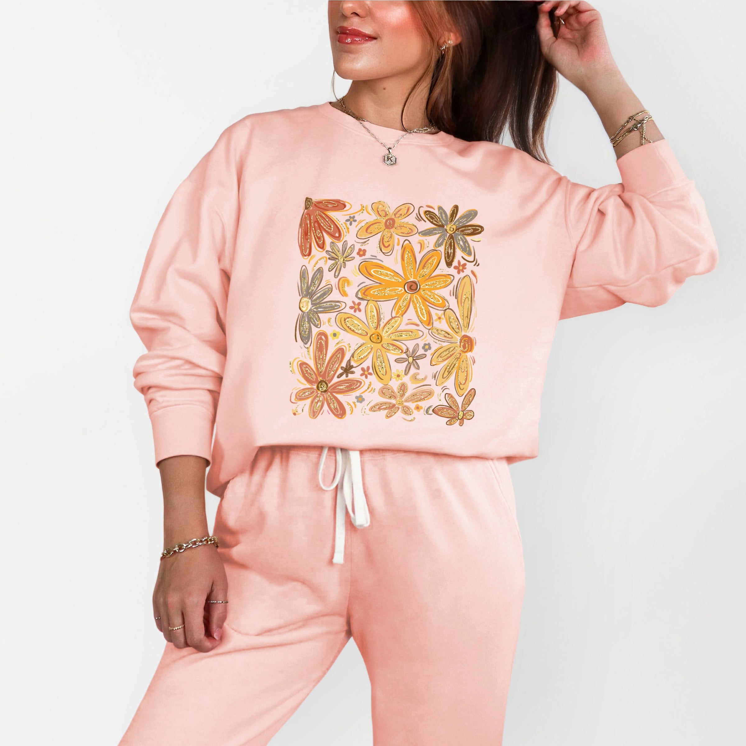 Fall Floral Glitter - Women's Lightweight Garment Dyed Sweatshirt