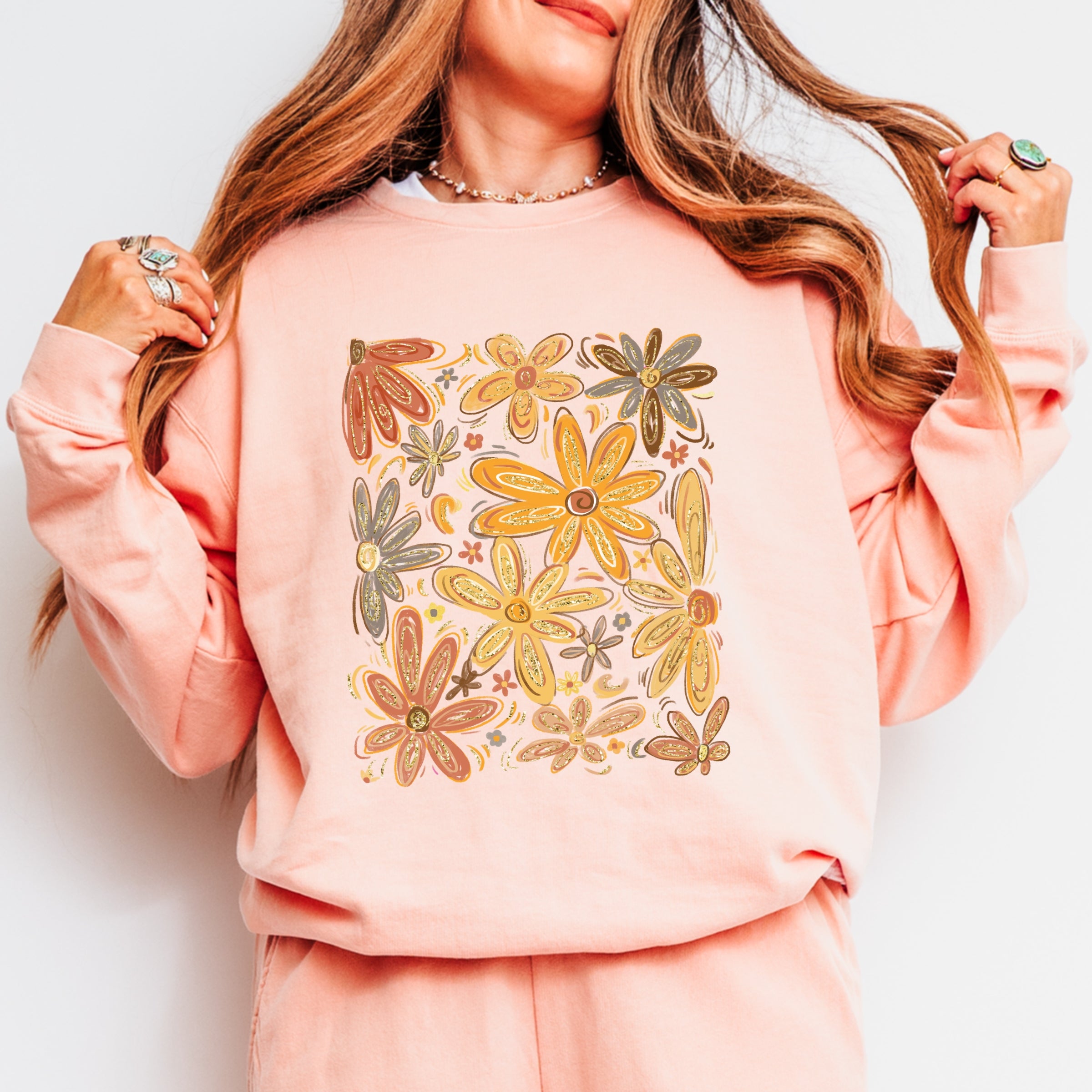 Fall Floral Glitter - Women's Lightweight Garment Dyed Sweatshirt