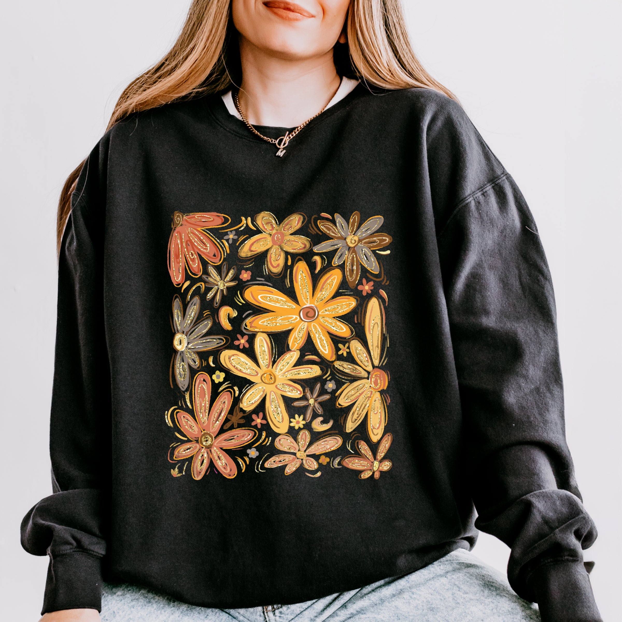Fall Floral Glitter - Women's Lightweight Garment Dyed Sweatshirt