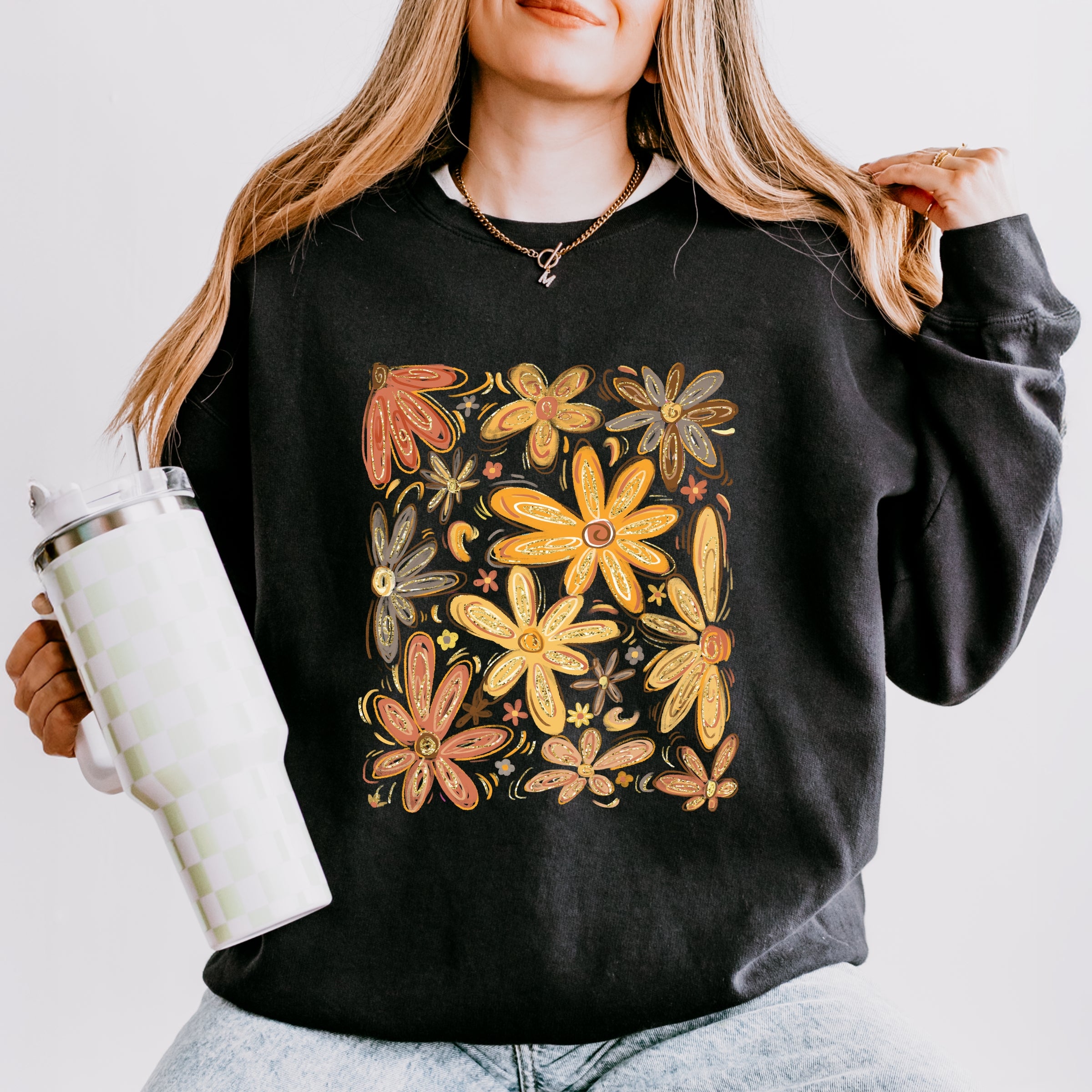 Fall Floral Glitter - Women's Lightweight Garment Dyed Sweatshirt
