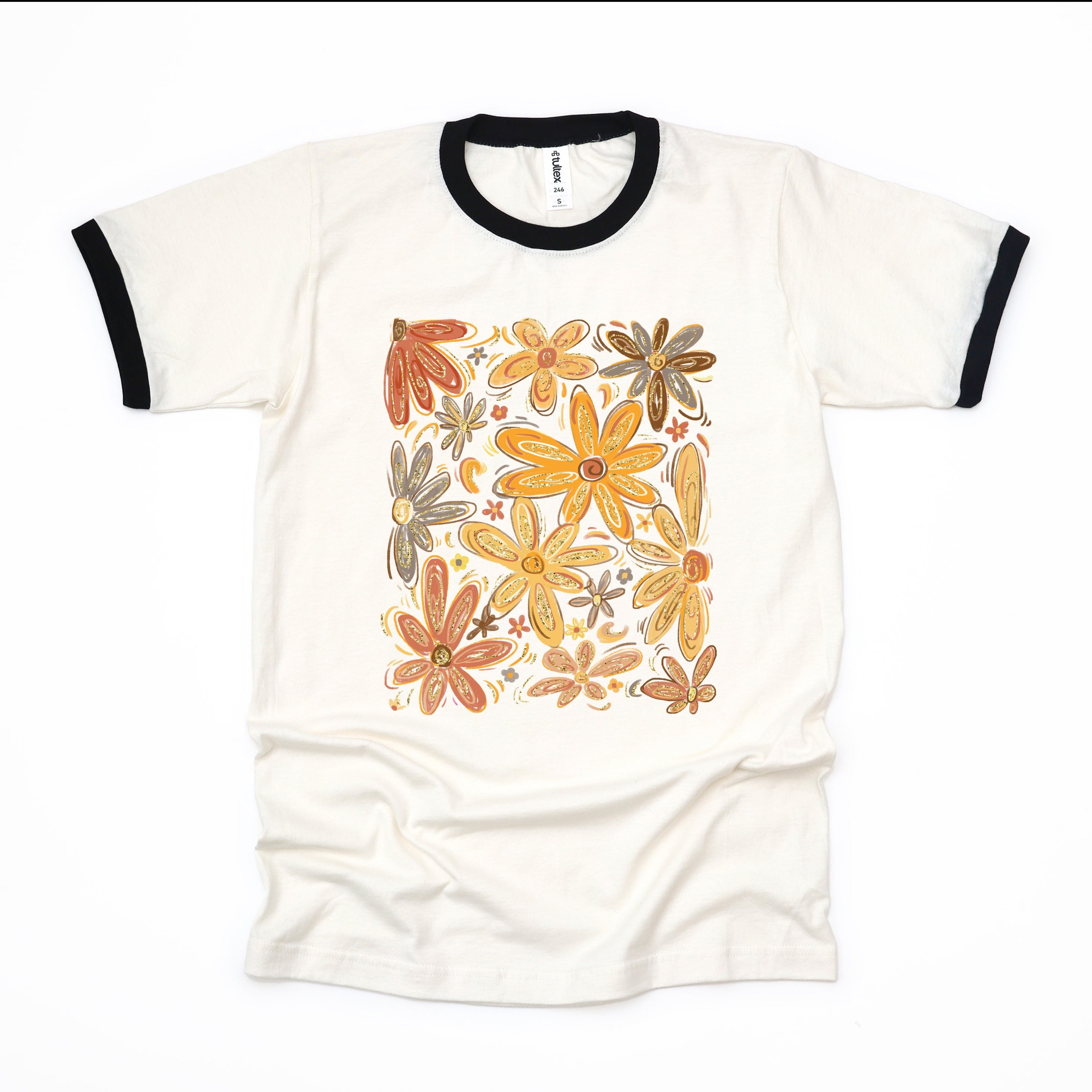 Fall Floral Glitter - Women's Ringer Graphic T-Shirt