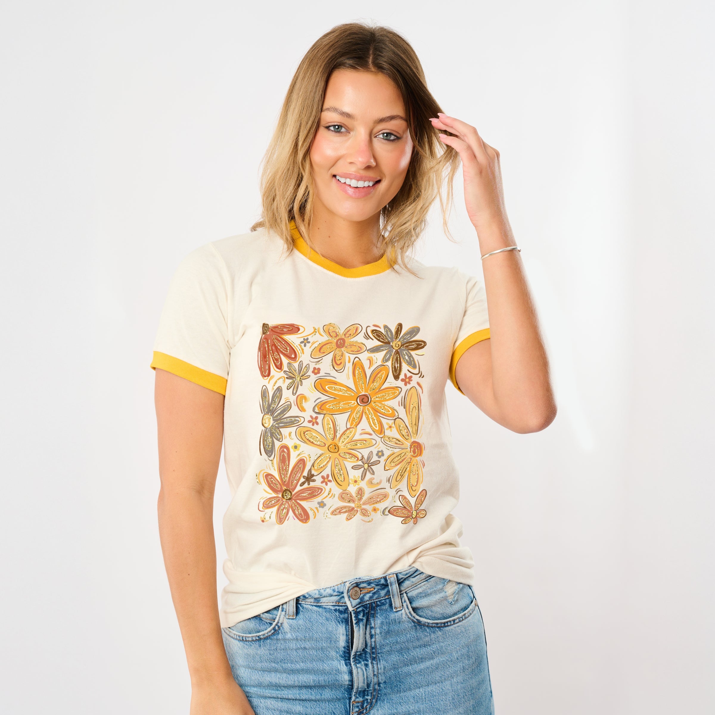 Fall Floral Glitter - Women's Ringer Graphic T-Shirt