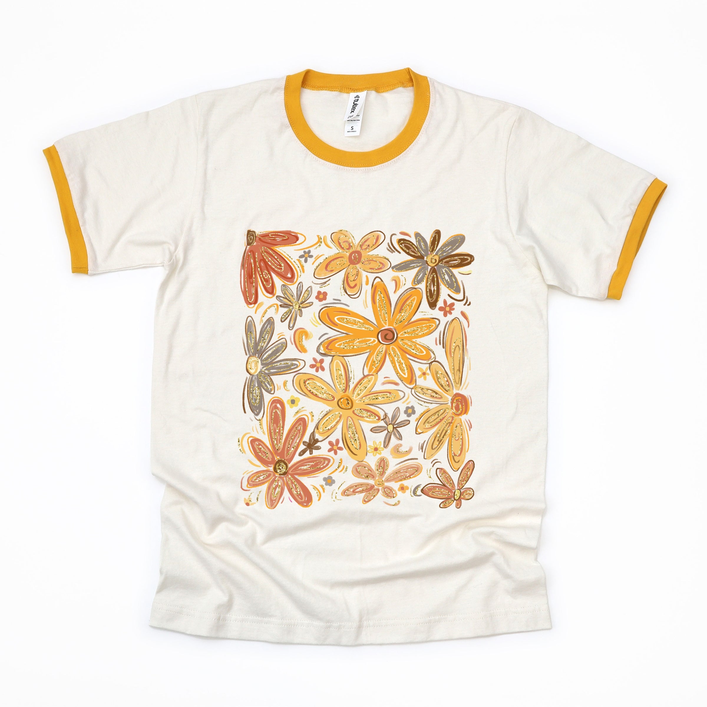 Fall Floral Glitter - Women's Ringer Graphic T-Shirt