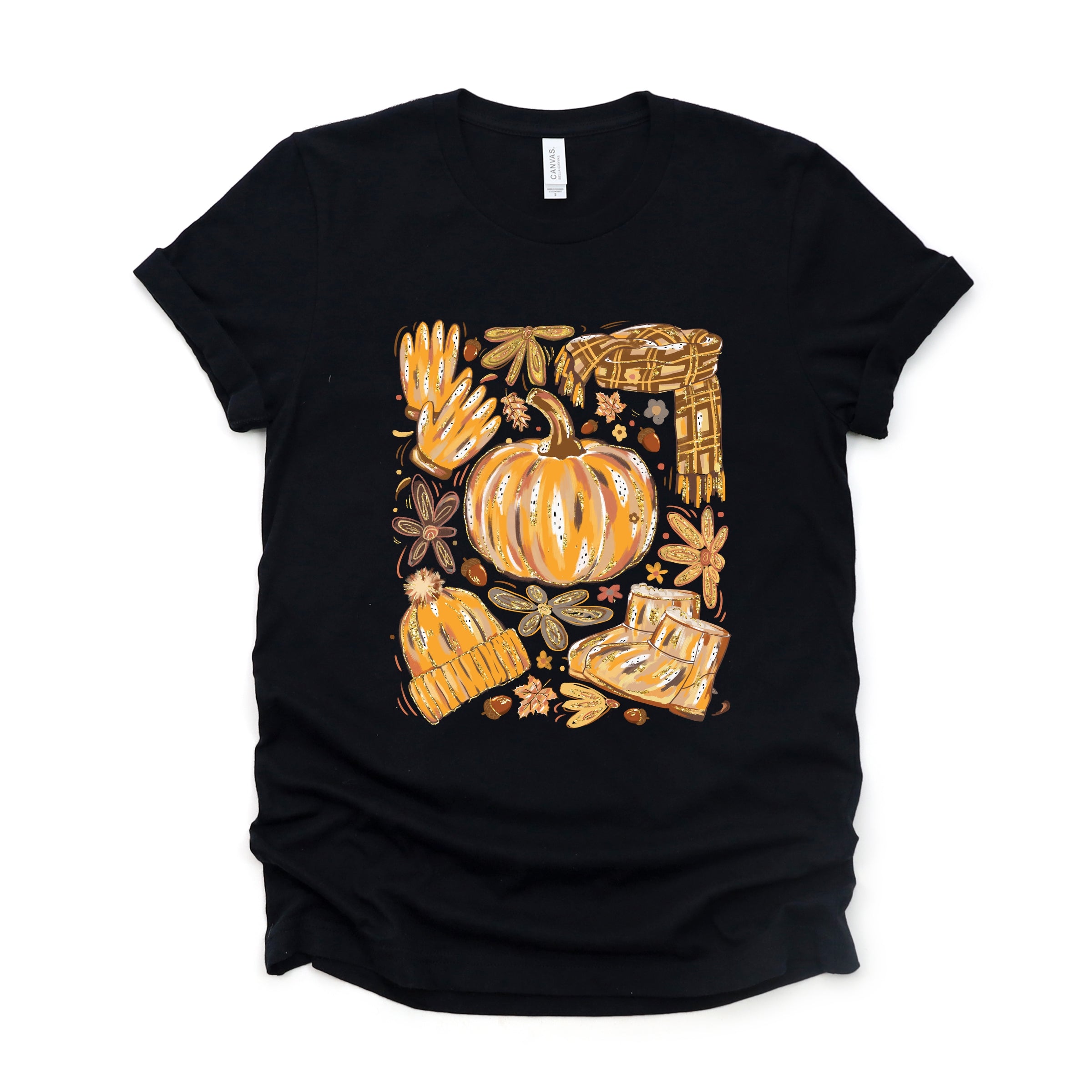 Fall Pumpkin Collage Glitter - Women's Short Sleeve Graphic T-Shirt