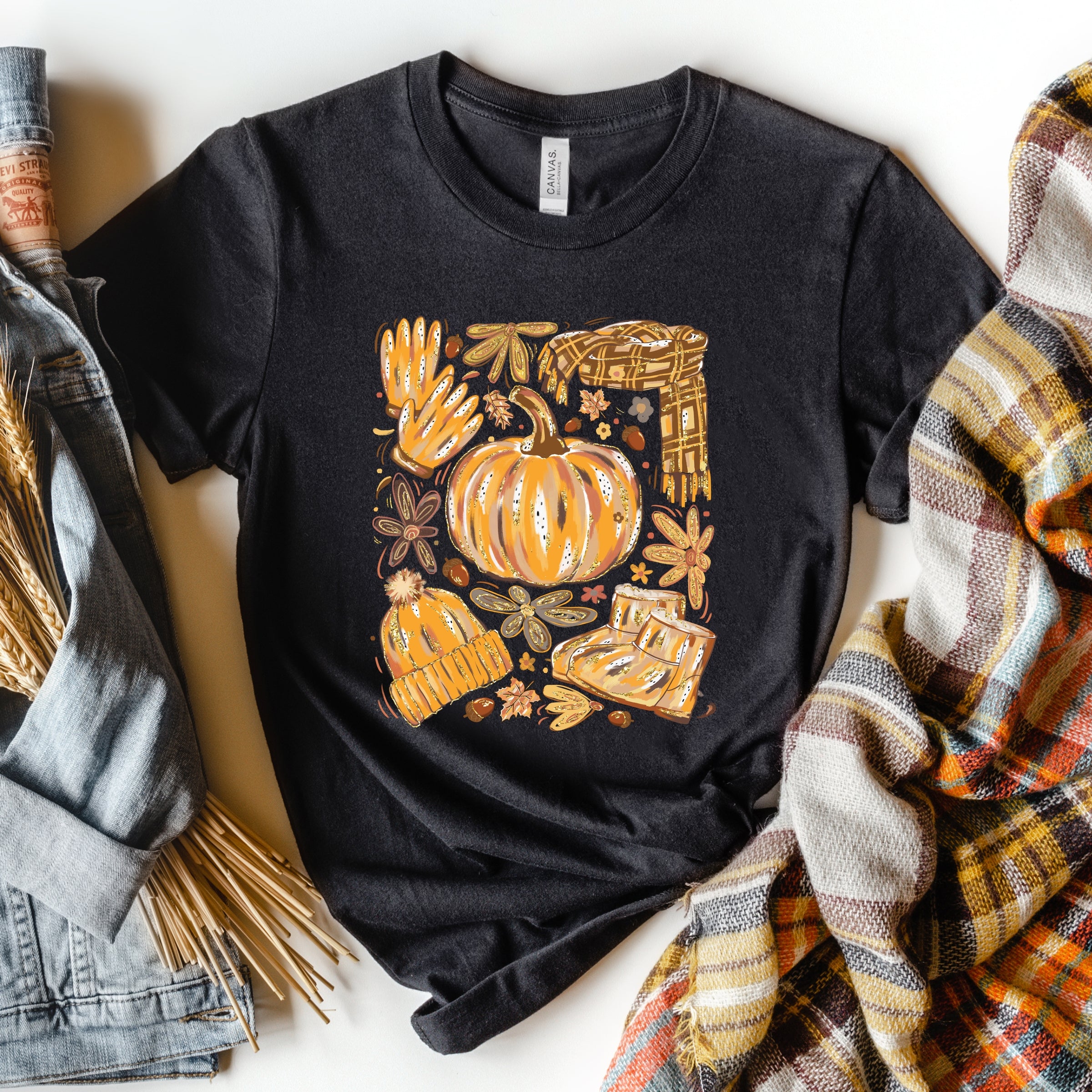 Fall Pumpkin Collage Glitter - Women's Short Sleeve Graphic T-Shirt