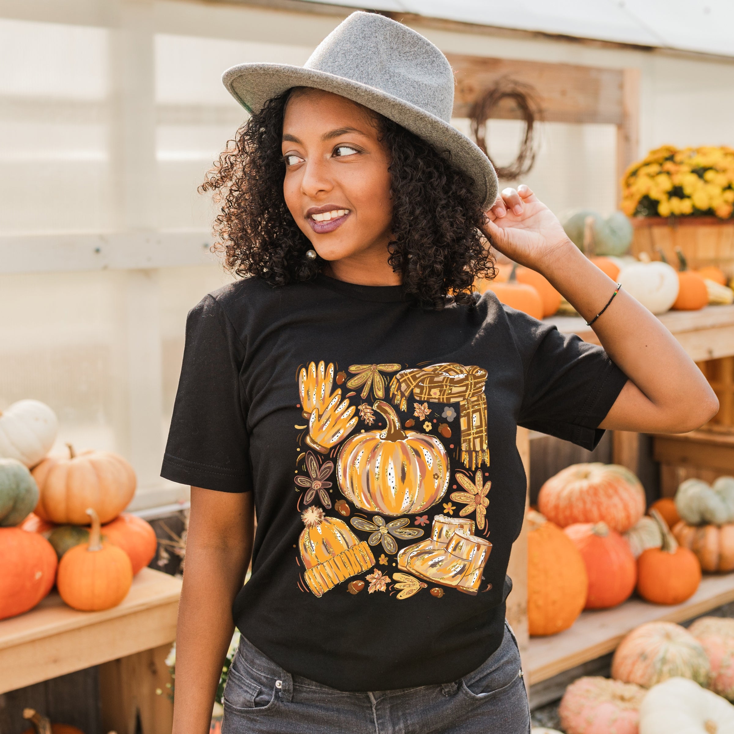 Fall Pumpkin Collage Glitter - Women's Short Sleeve Graphic T-Shirt