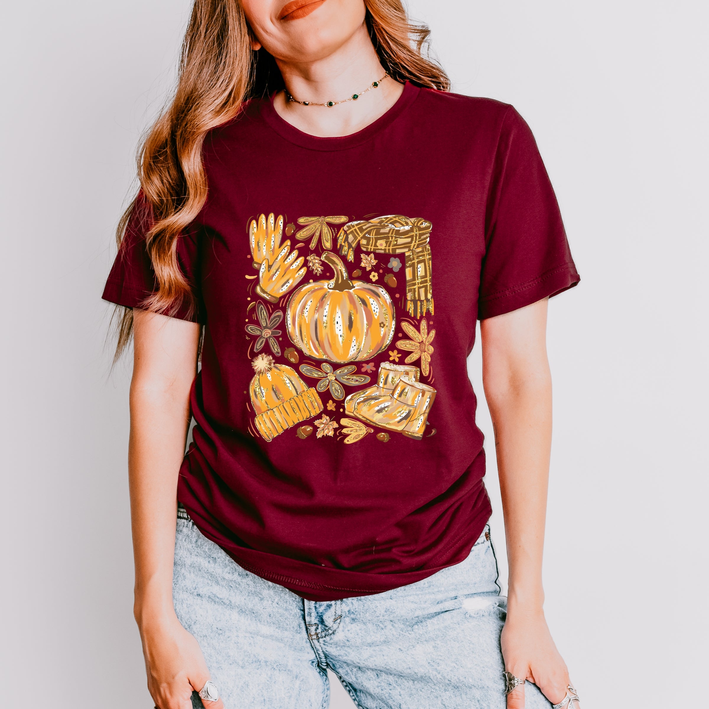 Fall Pumpkin Collage Glitter - Women's Short Sleeve Graphic T-Shirt
