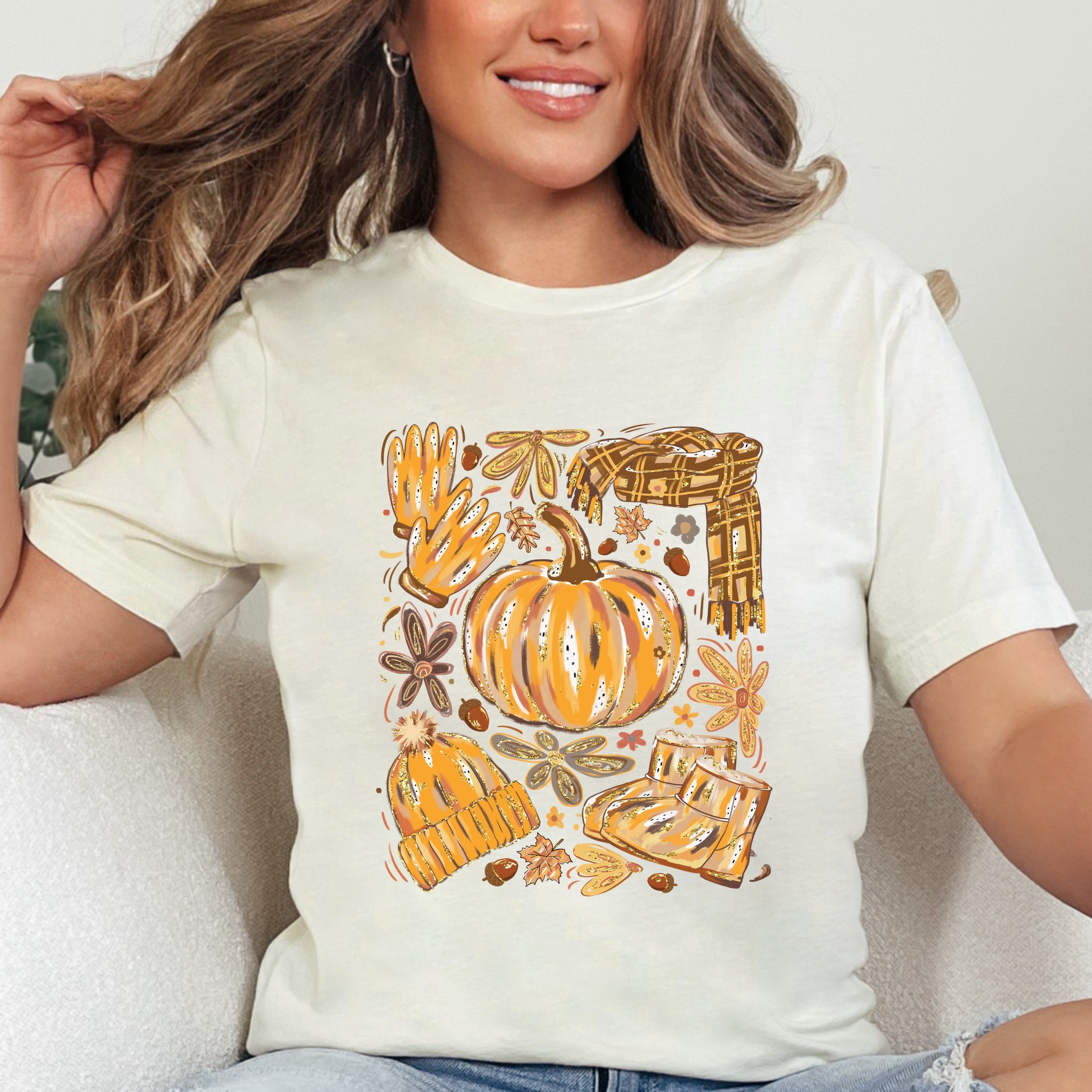 Fall Pumpkin Collage Glitter - Women's Short Sleeve Graphic T-Shirt