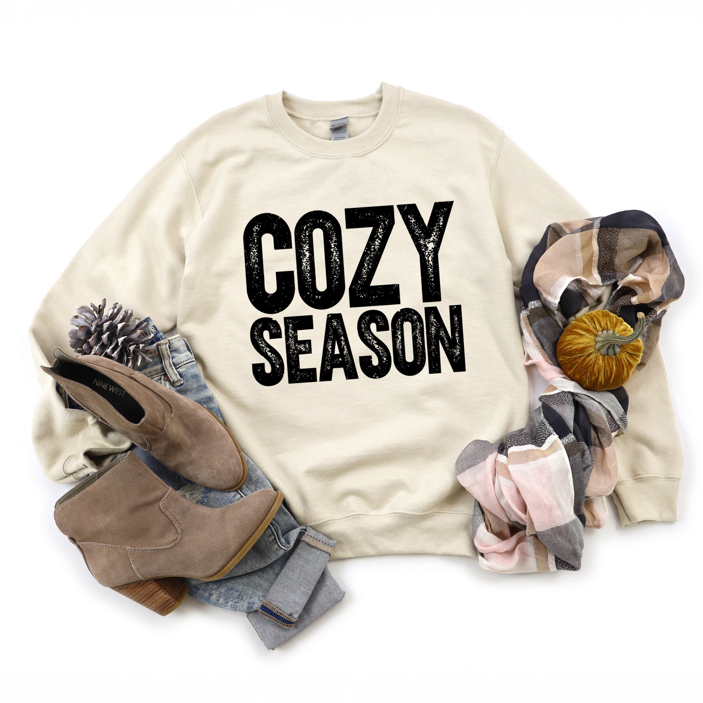 Cozy Season Bold Distressed - Women's Graphic Sweatshirt