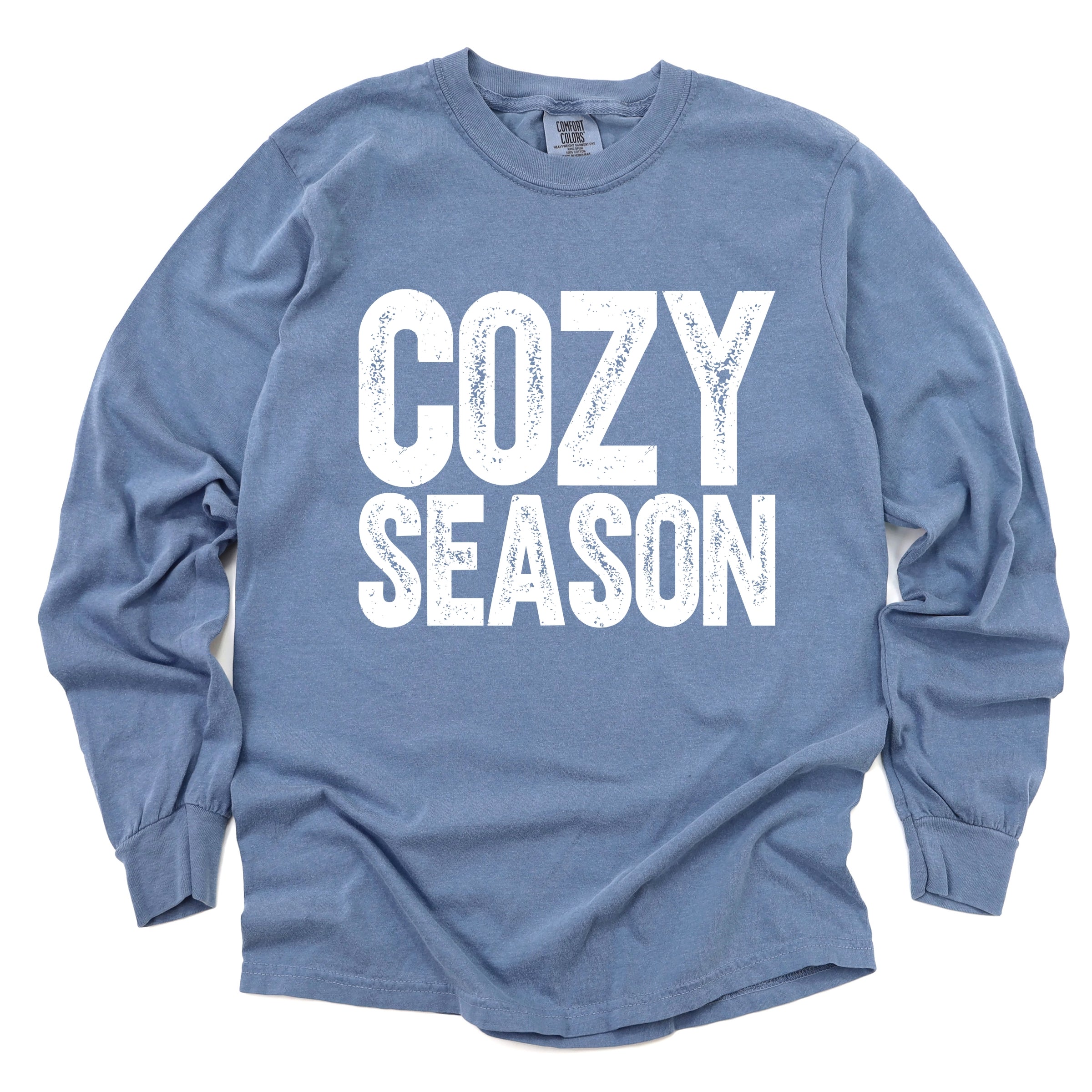 Cozy Season Bold Distressed - Women's Garment Dyed Long Sleeve Graphic T-Shirt