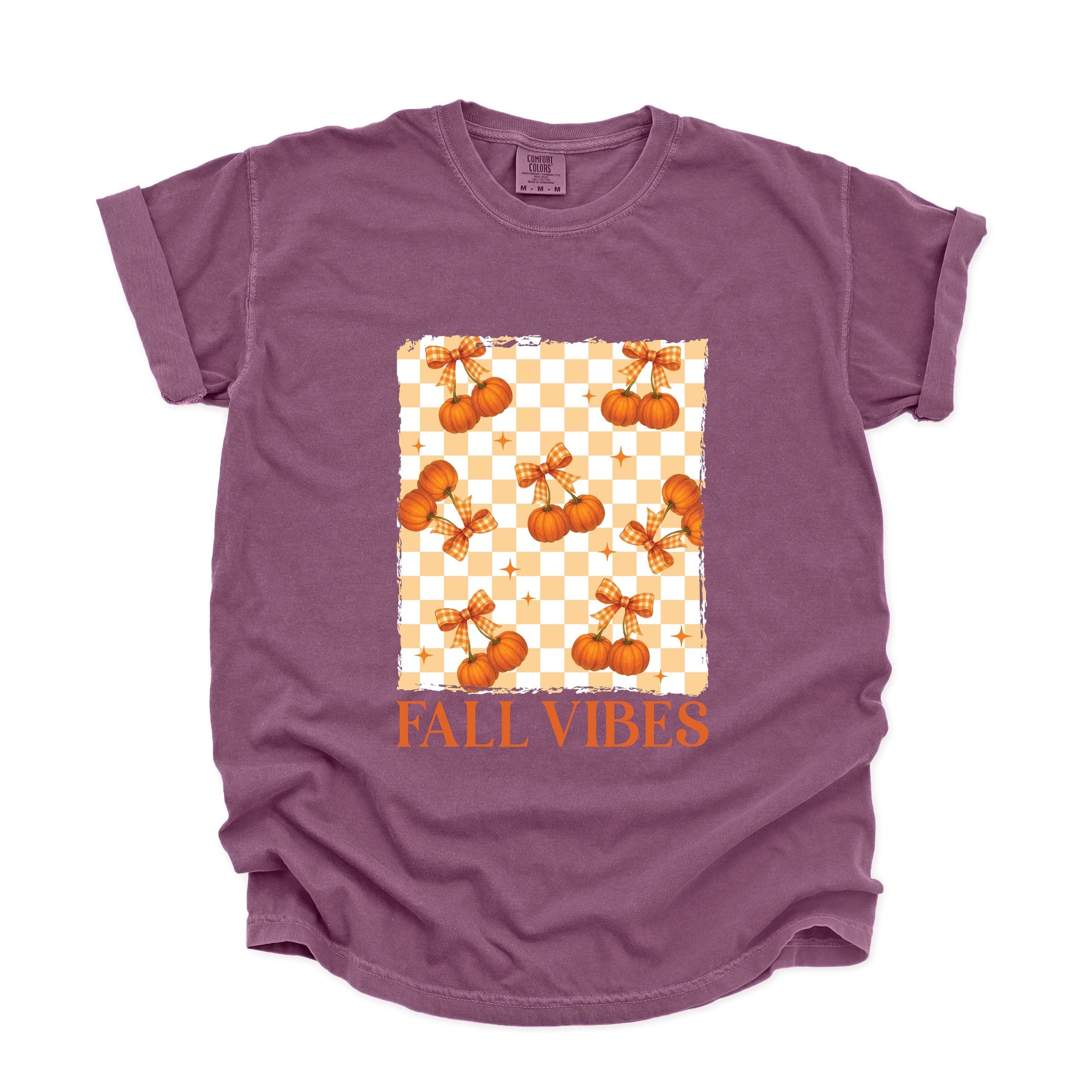 Fall Vibes Checked Pumpkins - Women's Garment Dyed Graphic T-Shirt