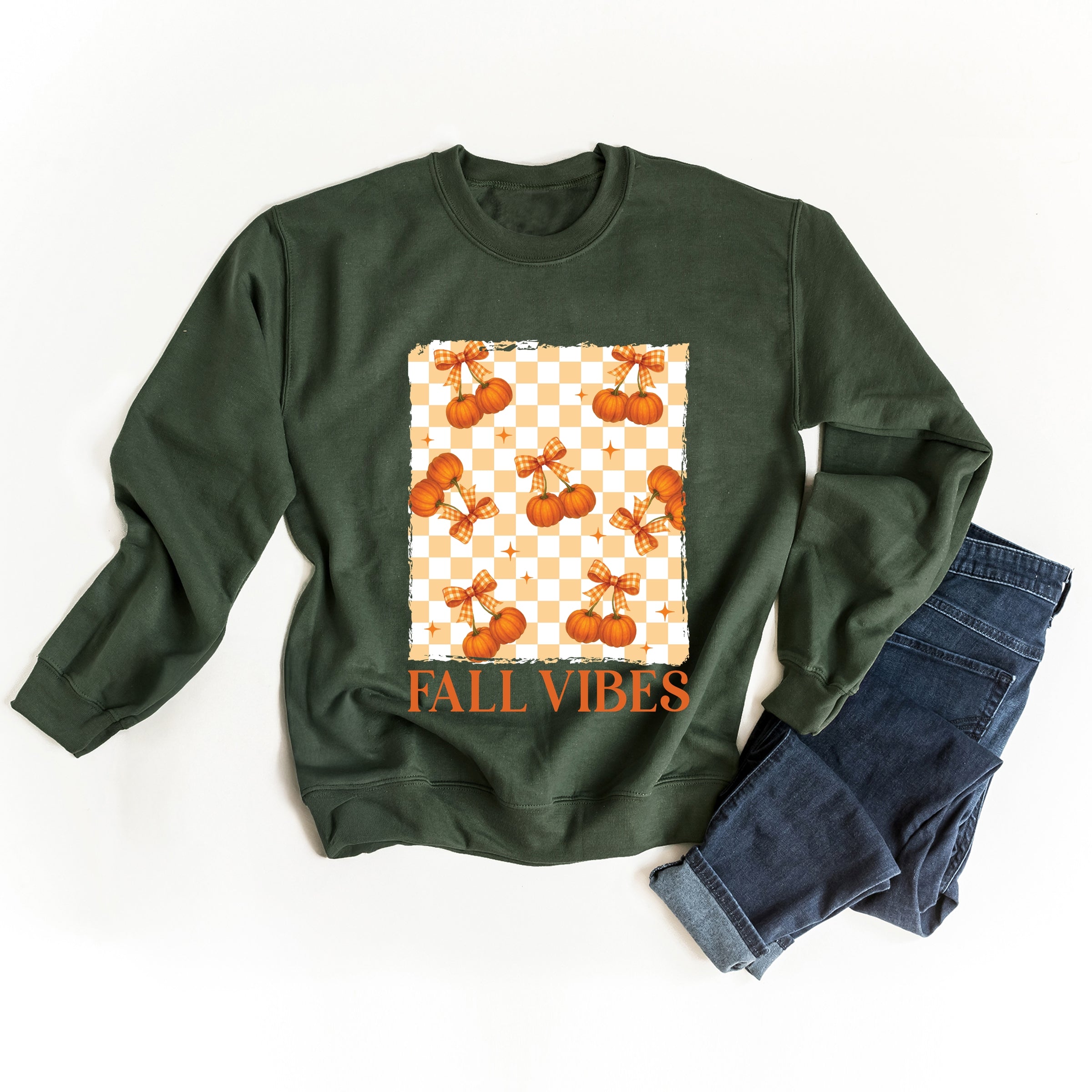 Fall Vibes Checked Pumpkins - Women's Graphic Sweatshirt