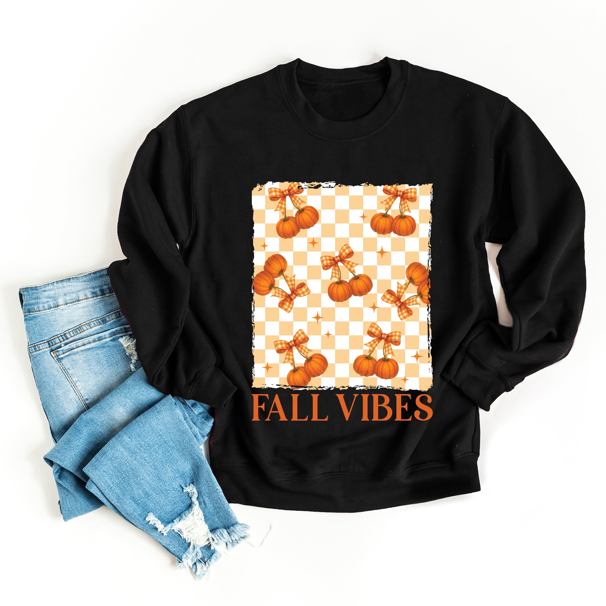 Fall Vibes Checked Pumpkins - Women's Graphic Sweatshirt
