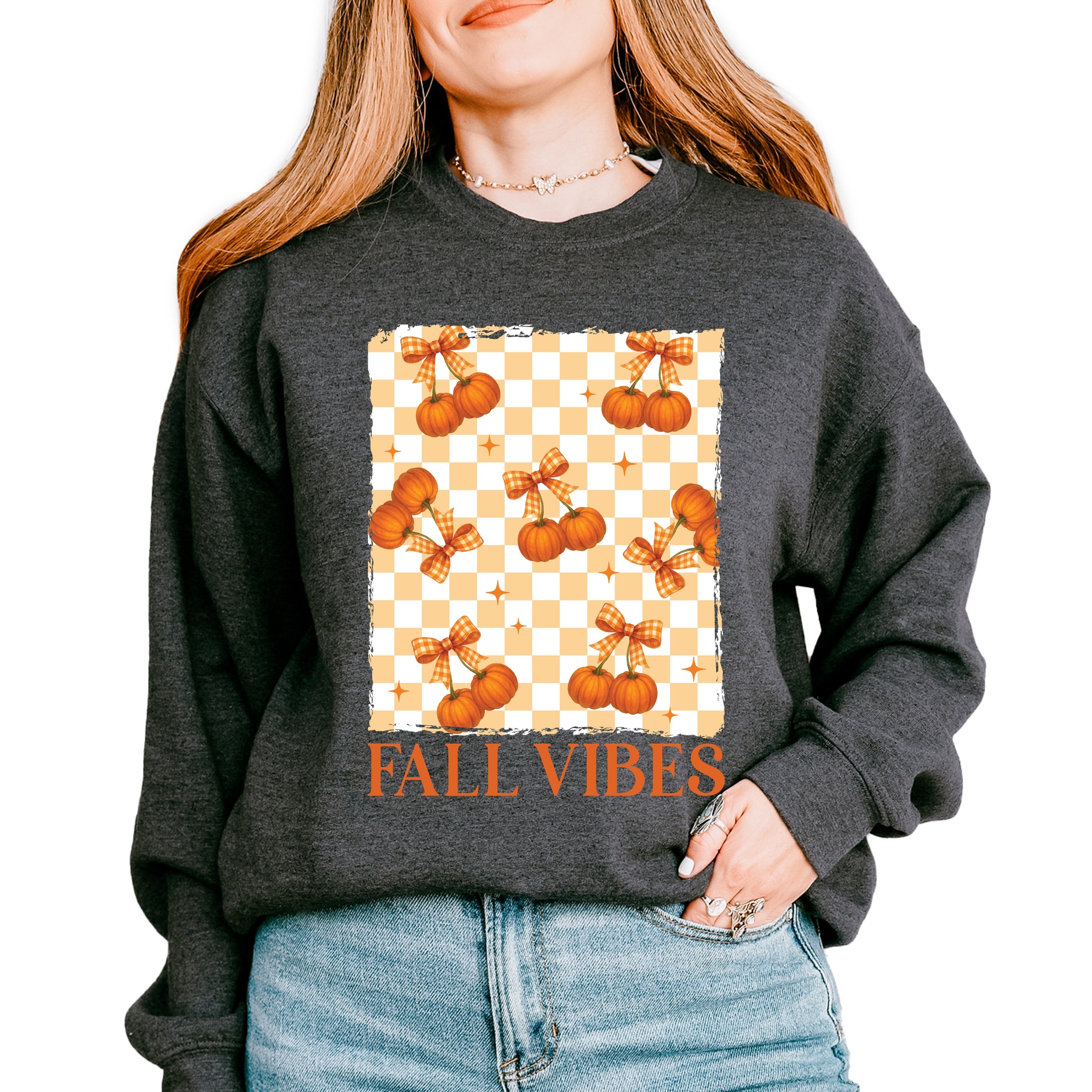 Fall Vibes Checked Pumpkins - Women's Graphic Sweatshirt