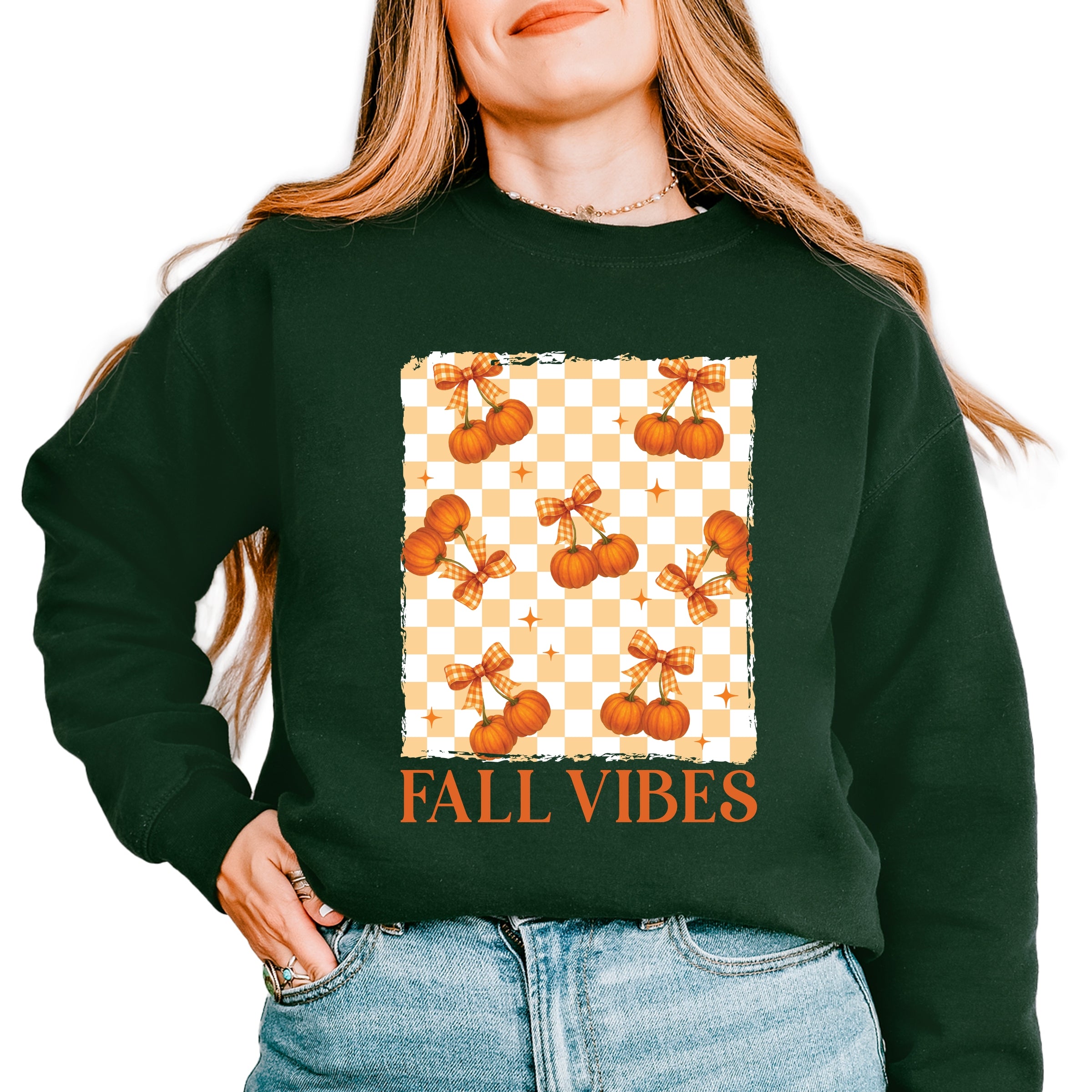 Fall Vibes Checked Pumpkins - Women's Graphic Sweatshirt