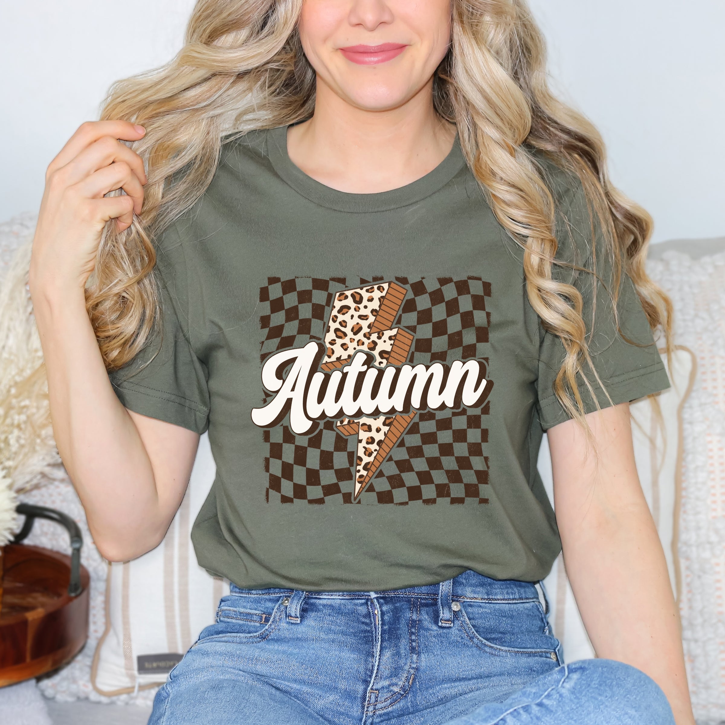 Autumn Lightning Checkered - Women's Short Sleeve Graphic T-Shirt