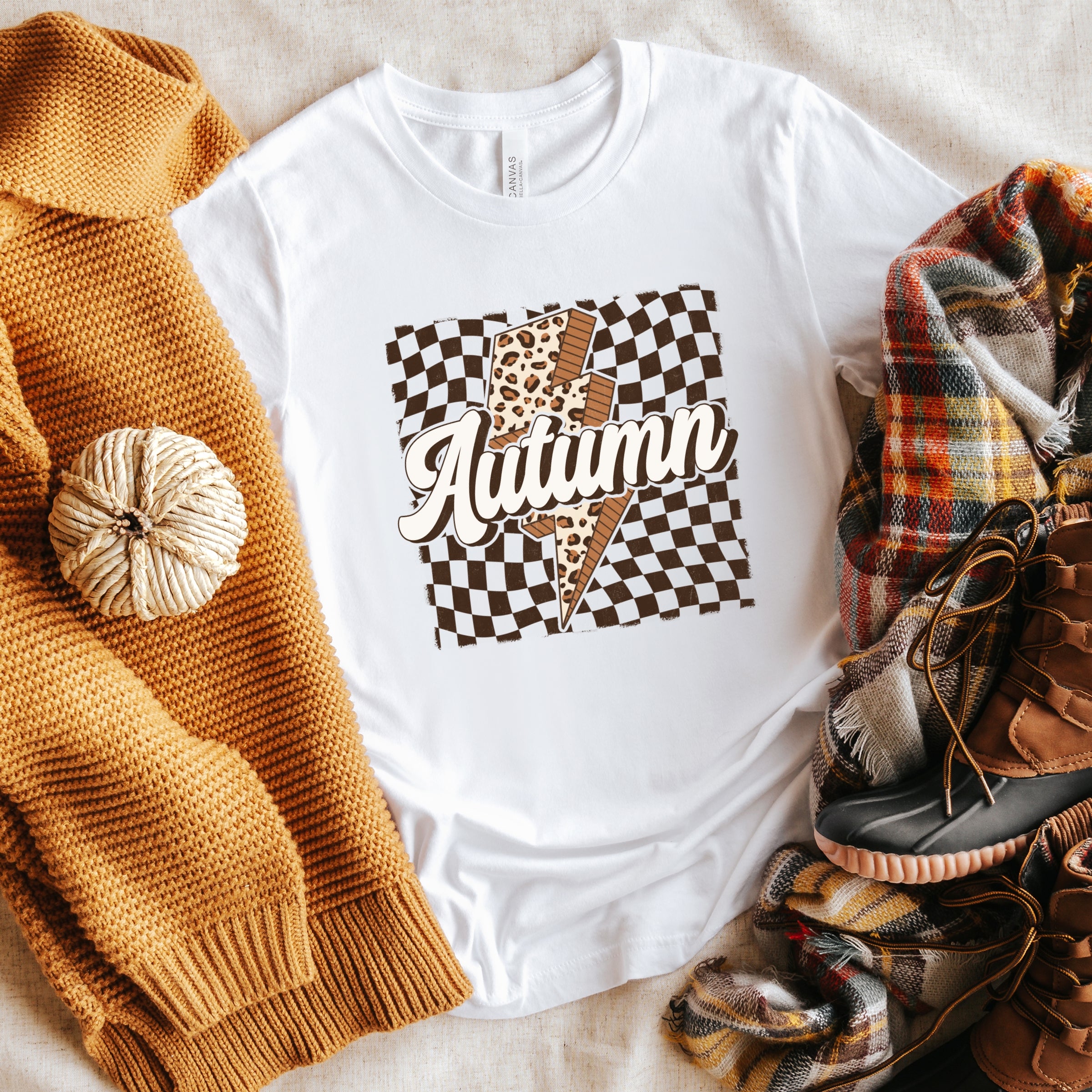 Autumn Lightning Checkered - Women's Short Sleeve Graphic T-Shirt