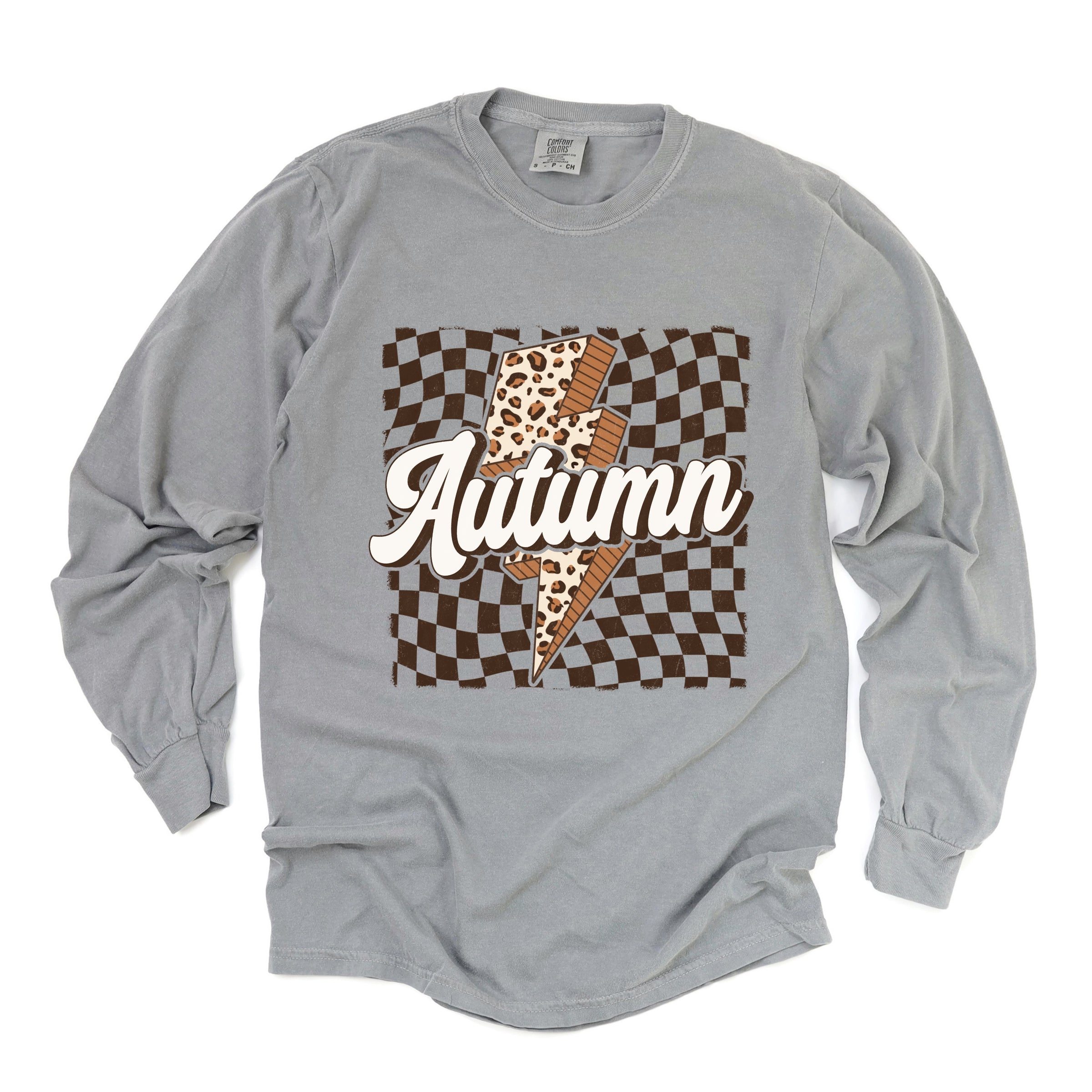 Autumn Lightning Checkered - Women's Garment Dyed Long Sleeve Graphic T-Shirt