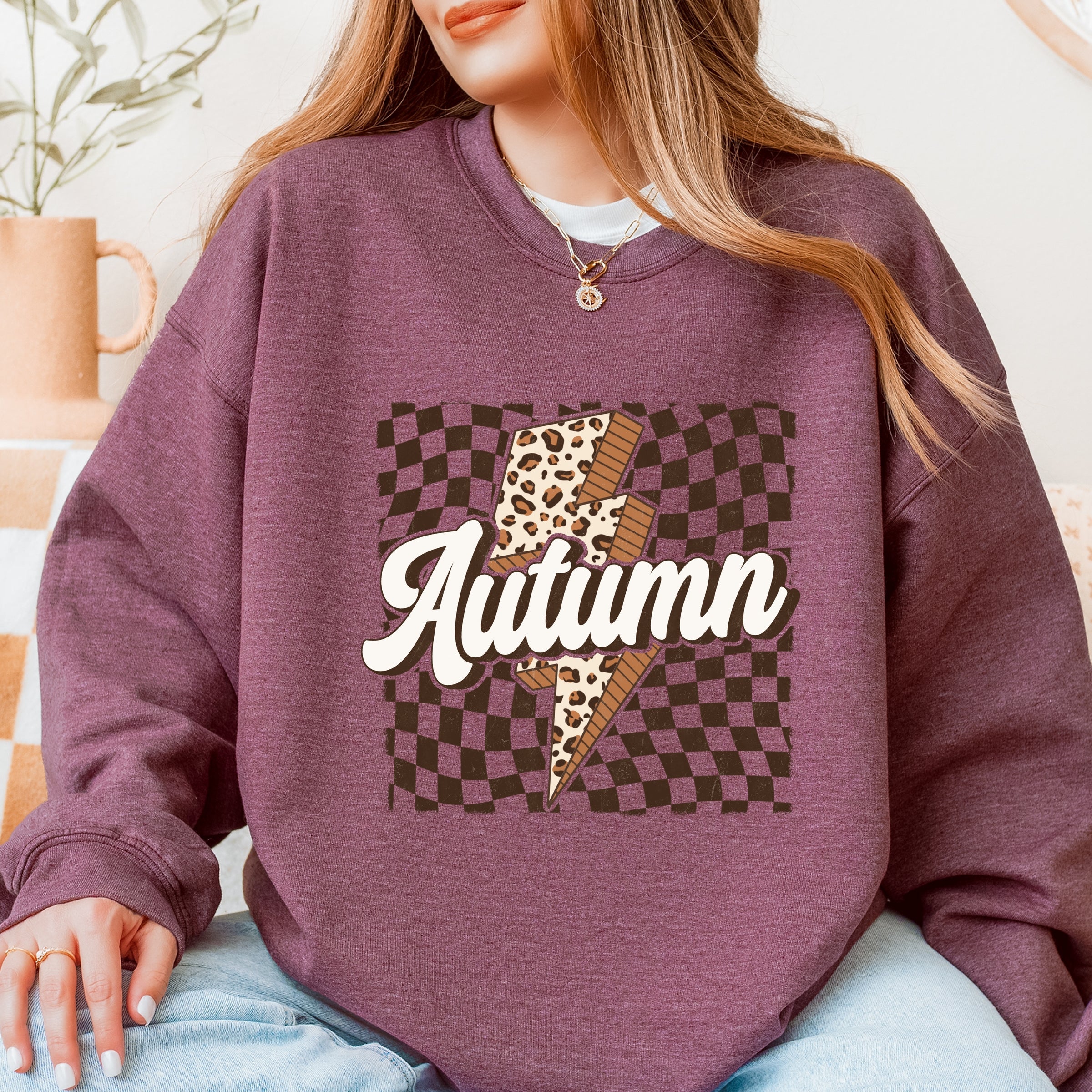 Autumn Lightning Checkered - Women's Graphic Sweatshirt