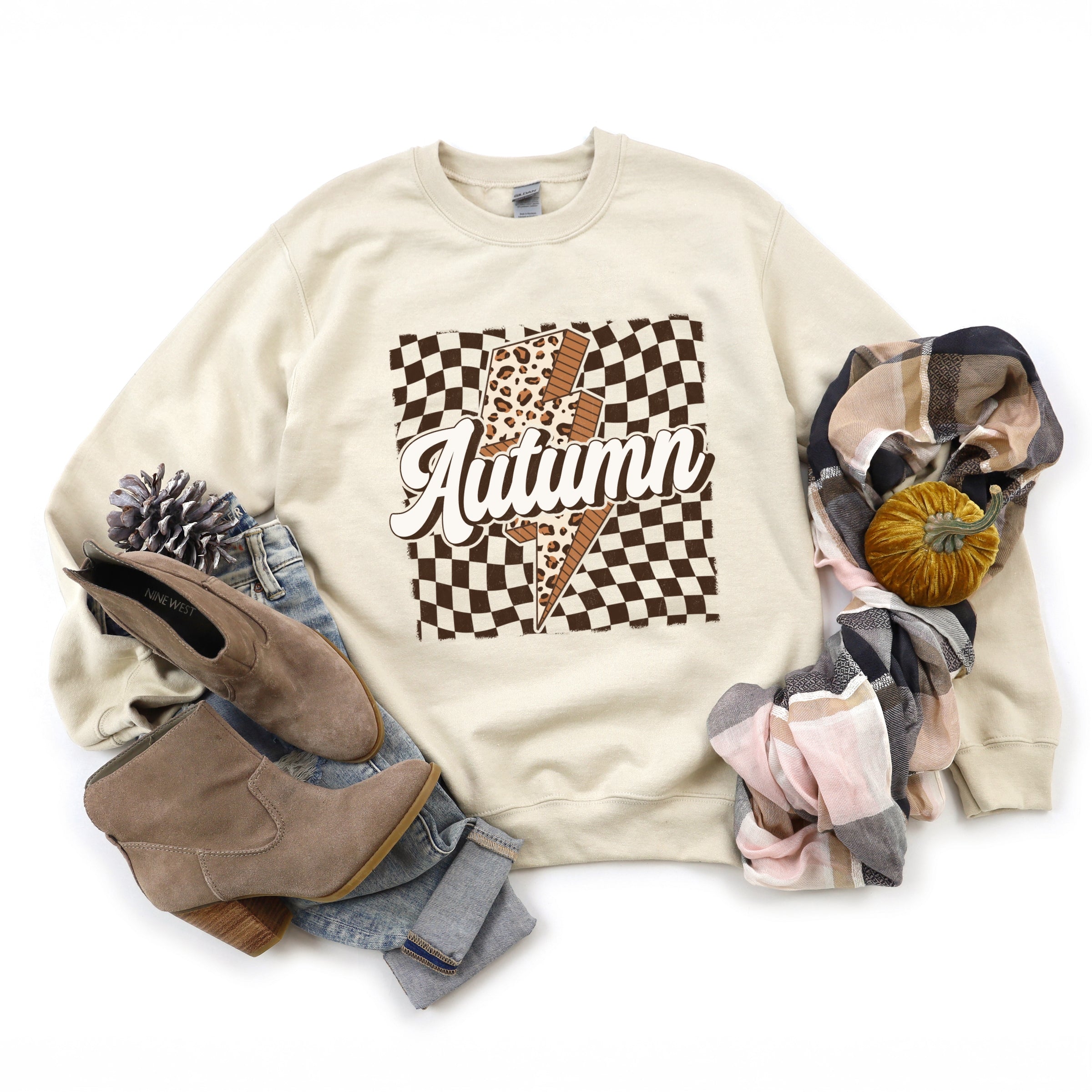 Autumn Lightning Checkered - Women's Graphic Sweatshirt