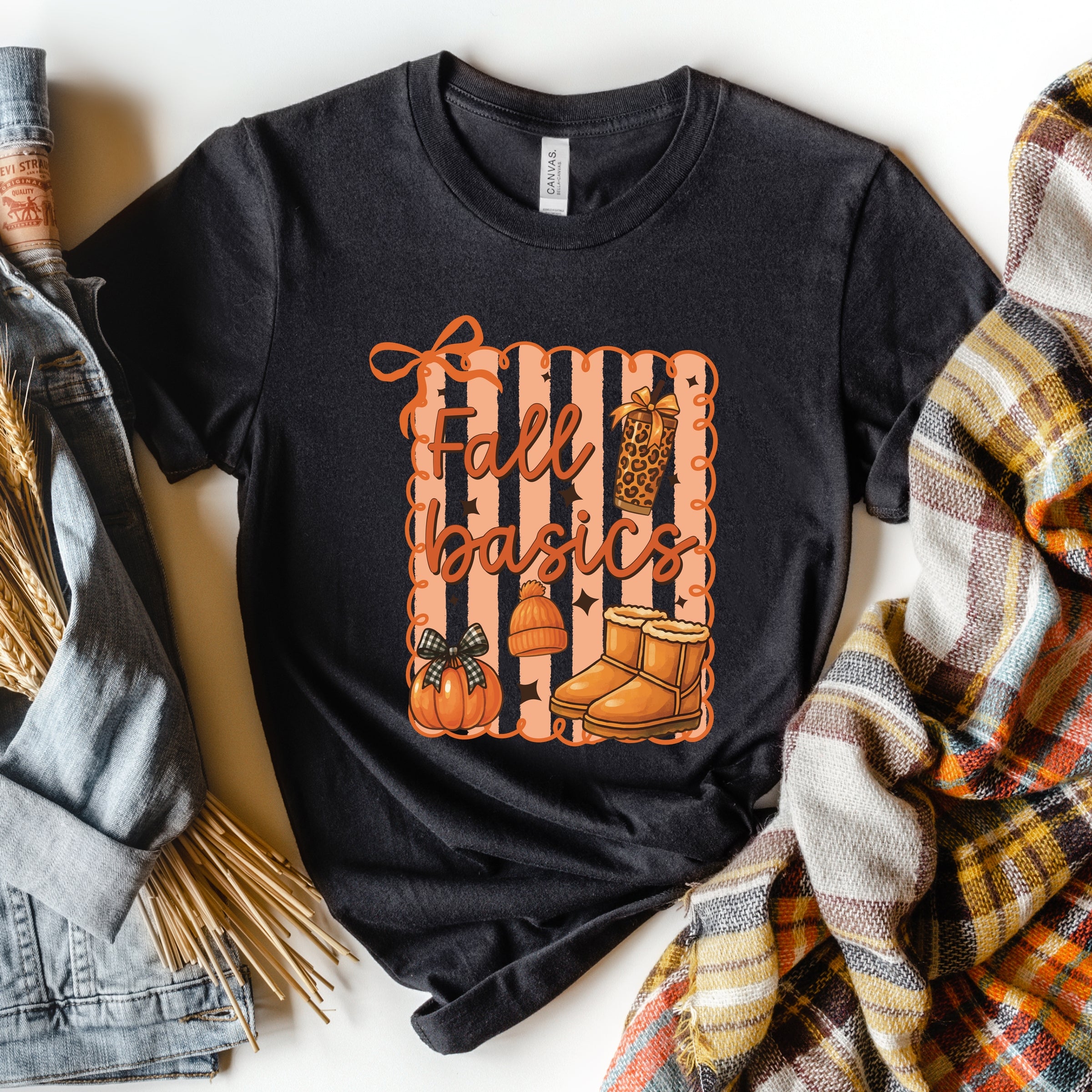 Fall Basics Boots Striped - Women's Short Sleeve Graphic T-Shirt