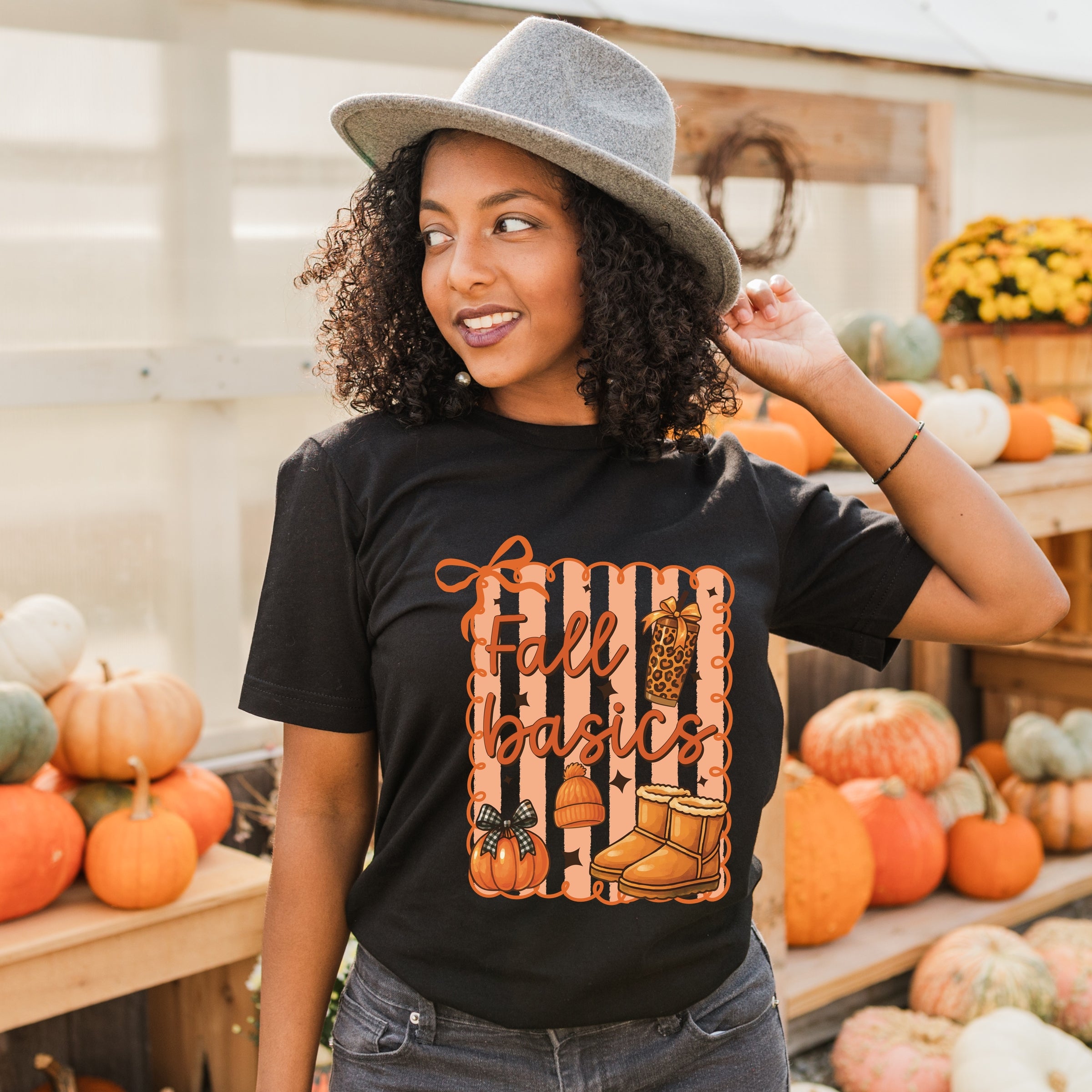 Fall Basics Boots Striped - Women's Short Sleeve Graphic T-Shirt