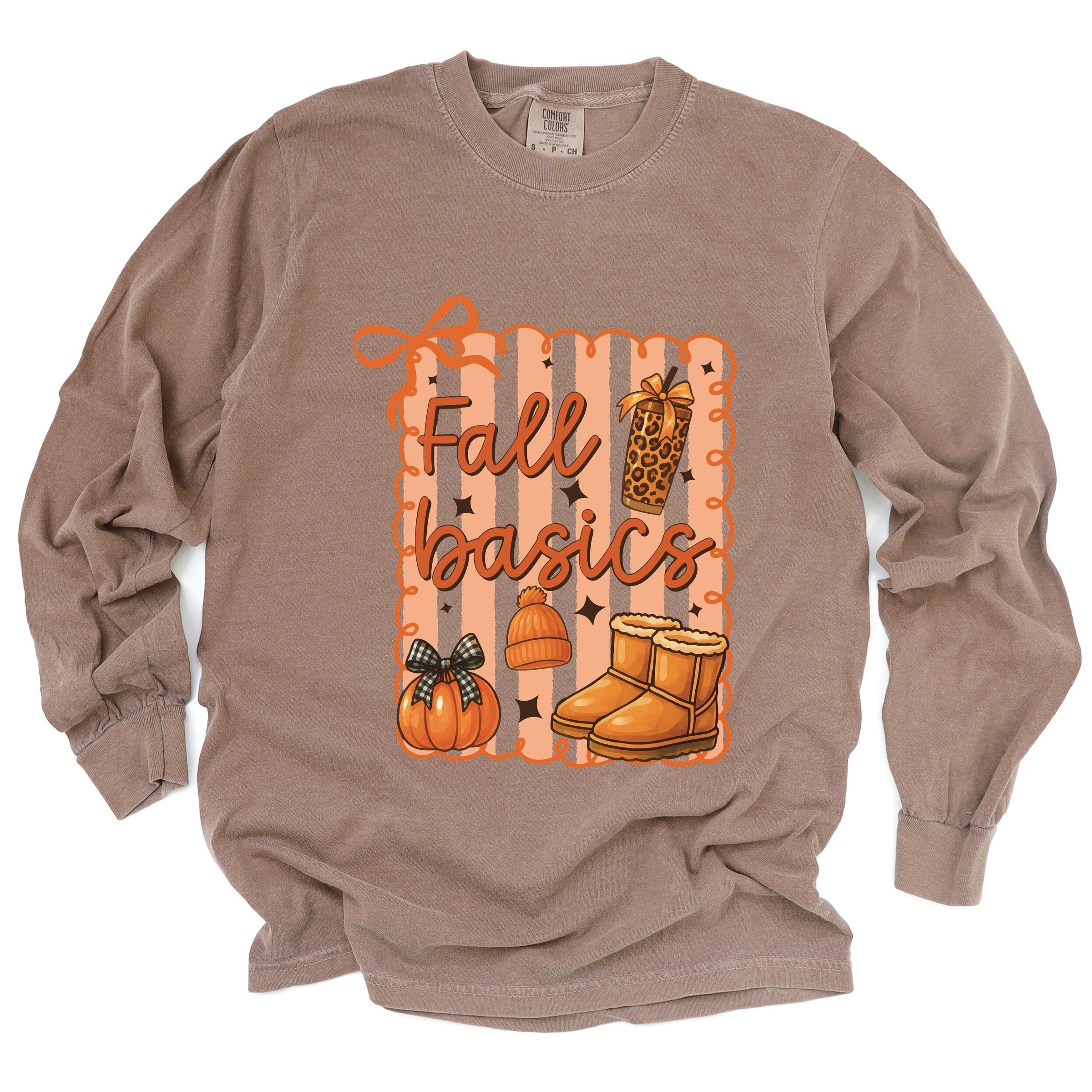 Fall Basics Boots Striped - Women's Garment Dyed Long Sleeve Graphic T-Shirt