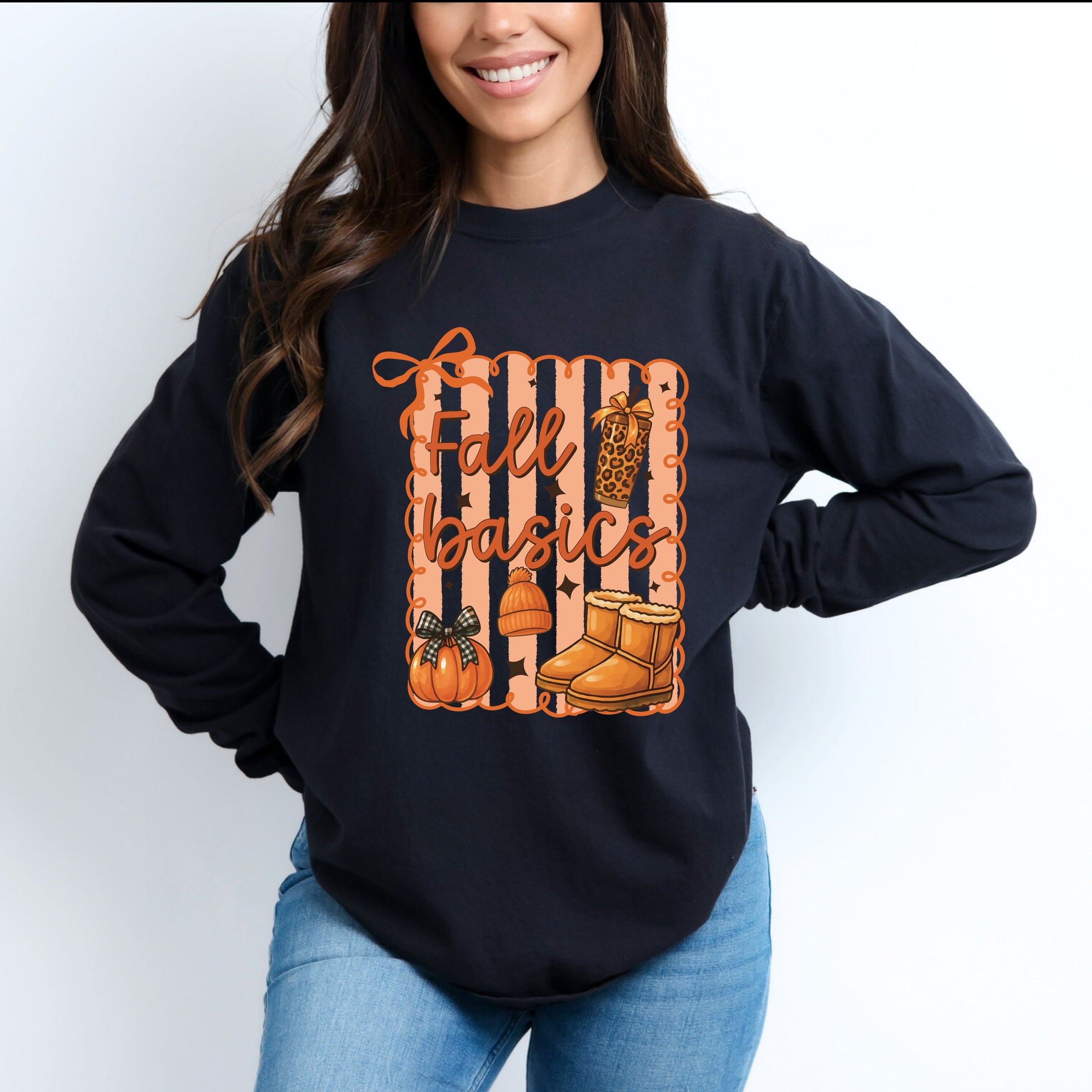 Fall Basics Boots Striped - Women's Garment Dyed Long Sleeve Graphic T-Shirt