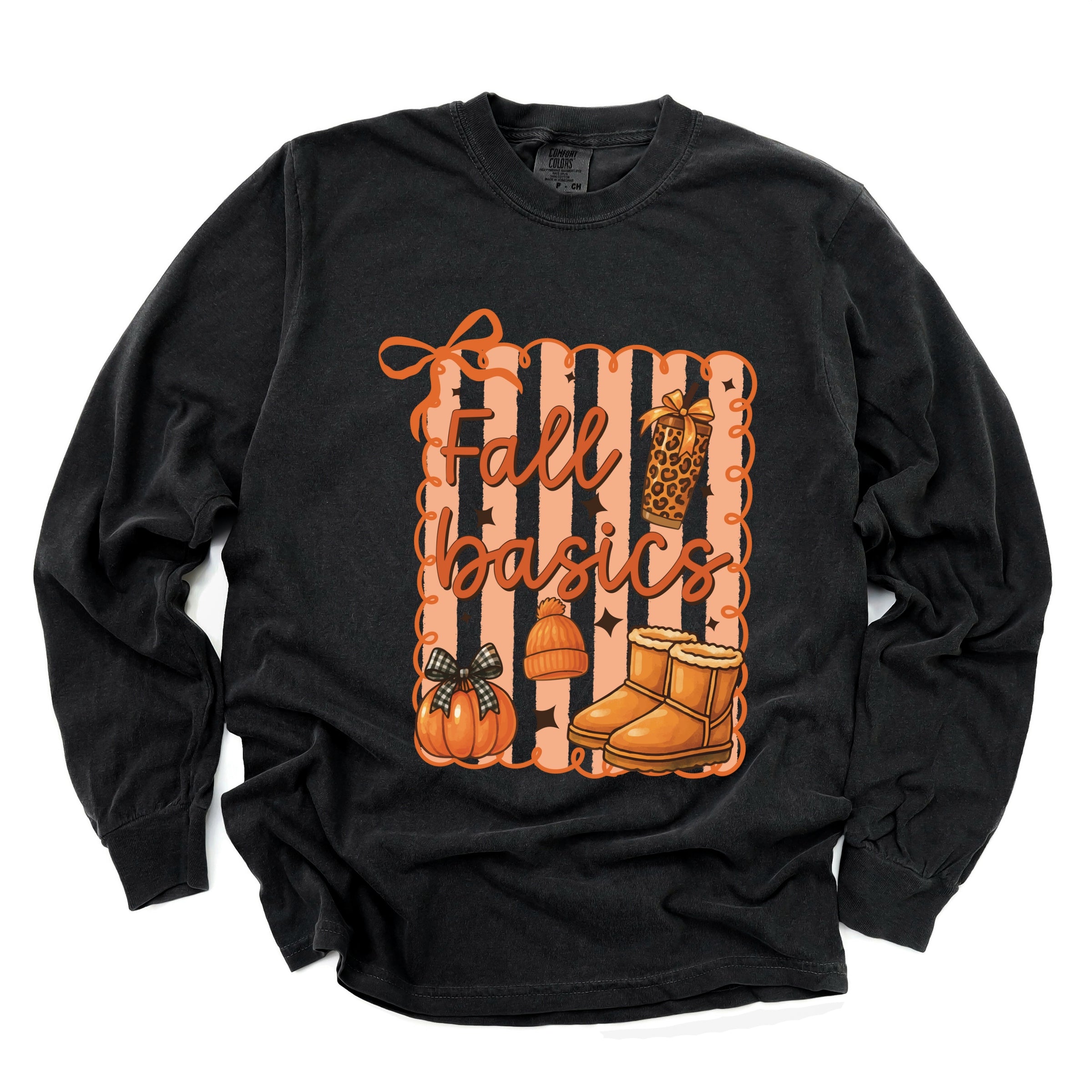 Fall Basics Boots Striped - Women's Garment Dyed Long Sleeve Graphic T-Shirt