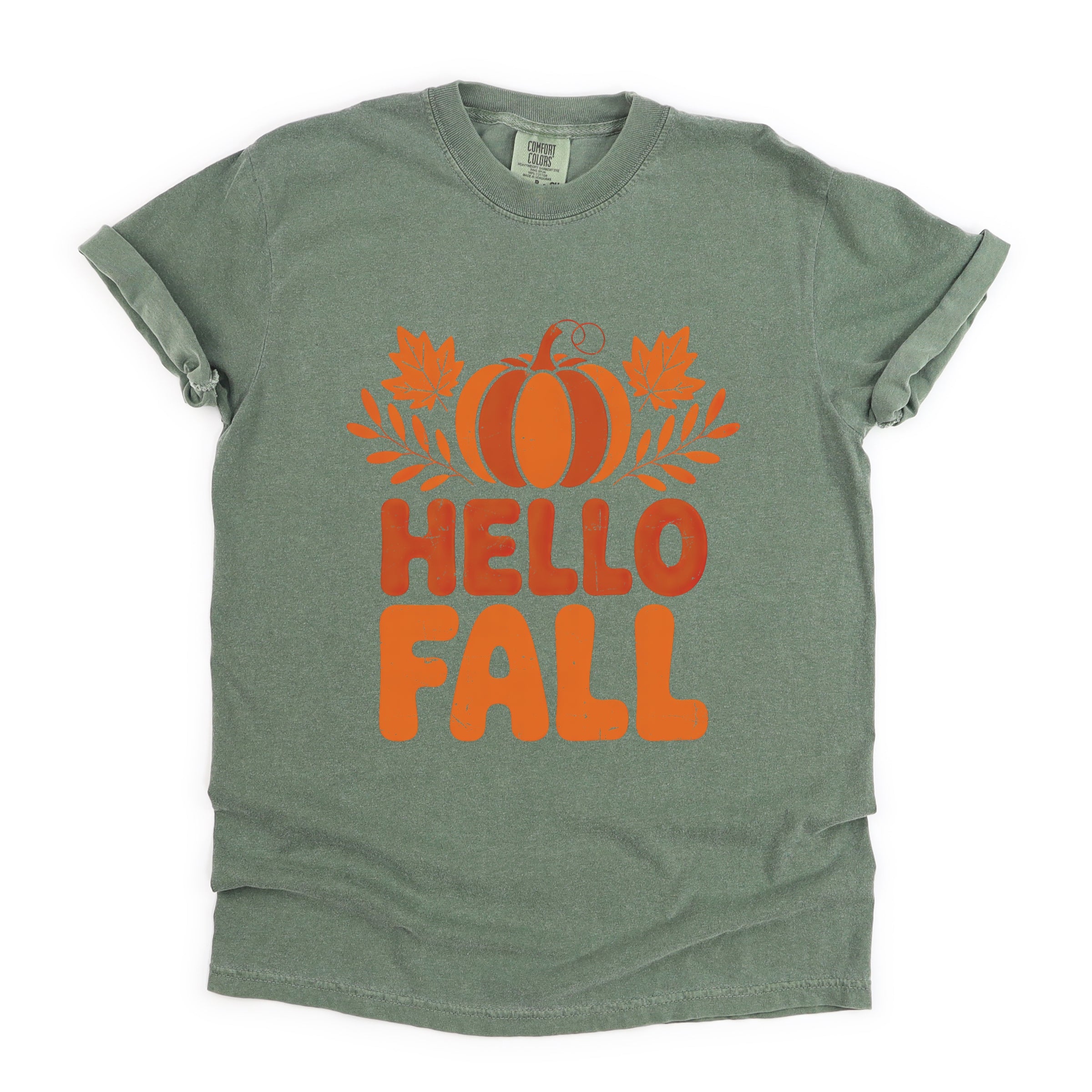 Hello Fall Pumpkin Distressed - Garment Dyed Tee