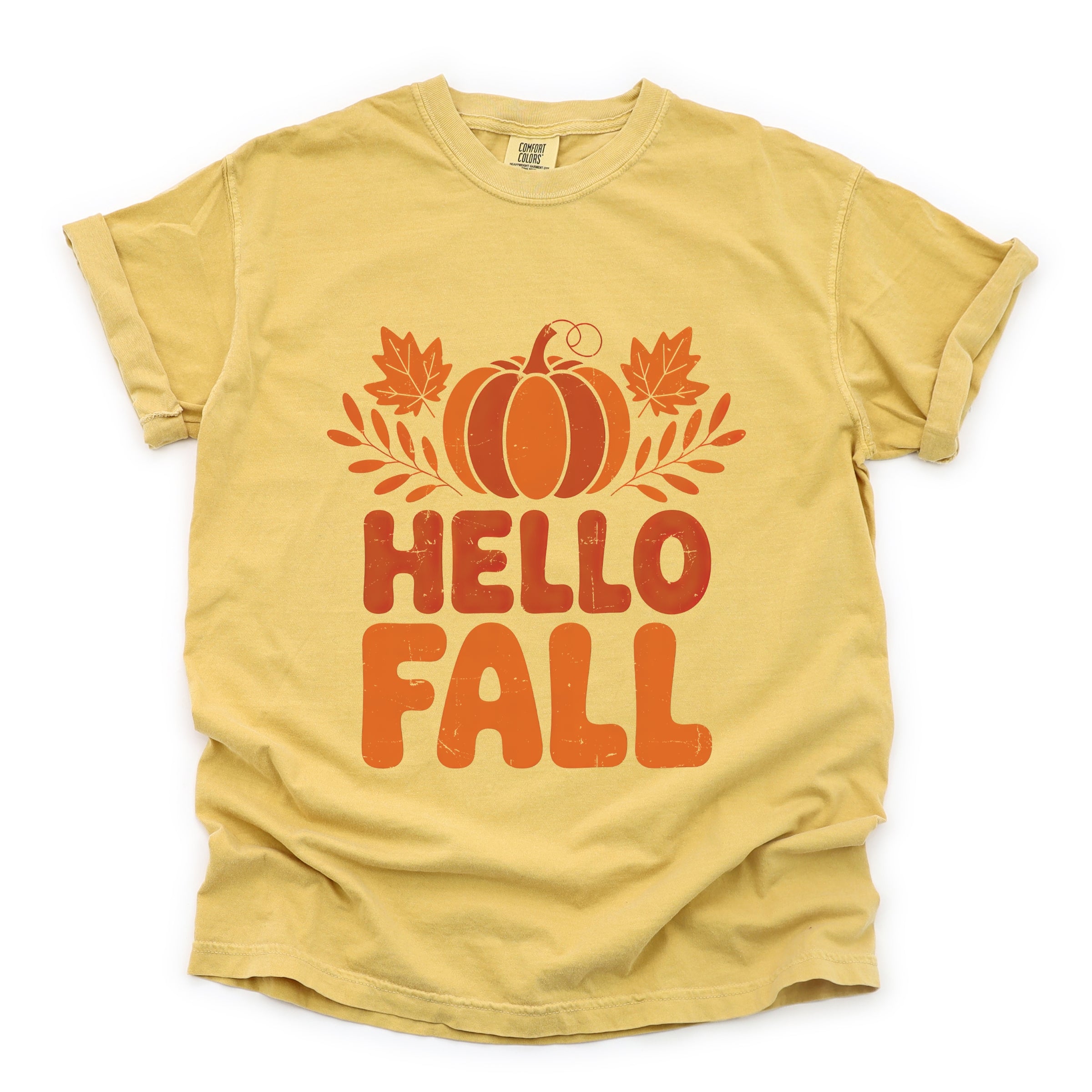 Hello Fall Pumpkin Distressed - Garment Dyed Tee