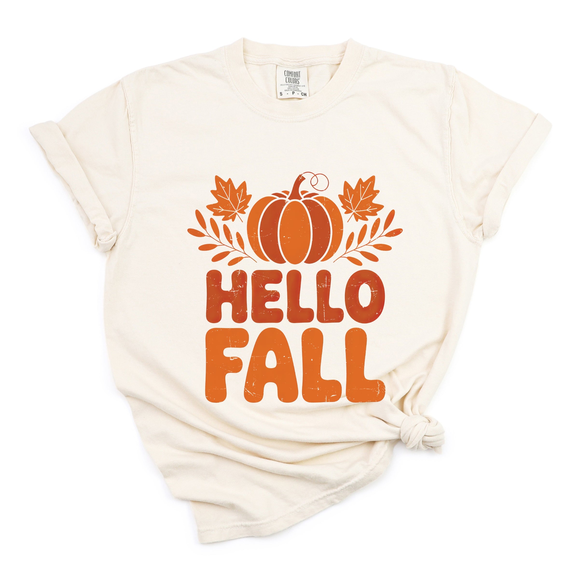 Hello Fall Pumpkin Distressed - Garment Dyed Tee