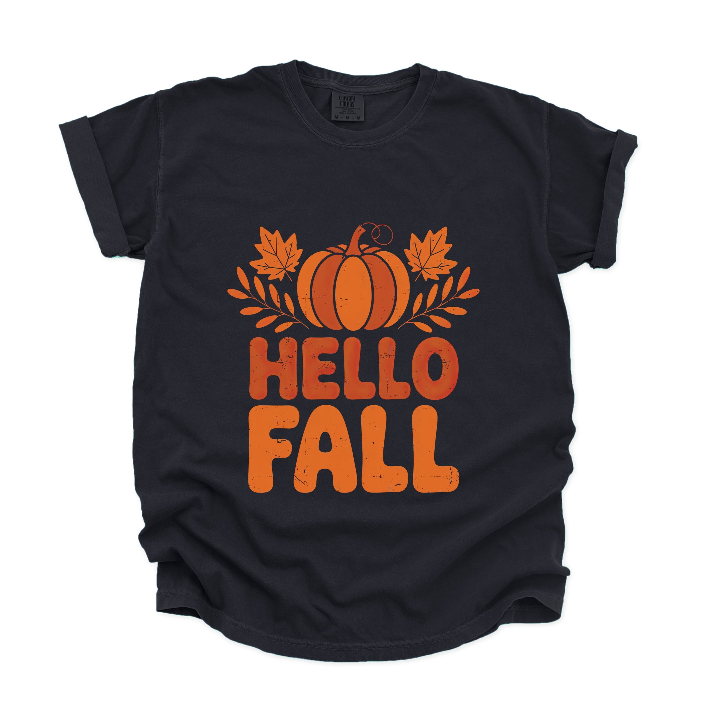Hello Fall Pumpkin Distressed - Garment Dyed Tee