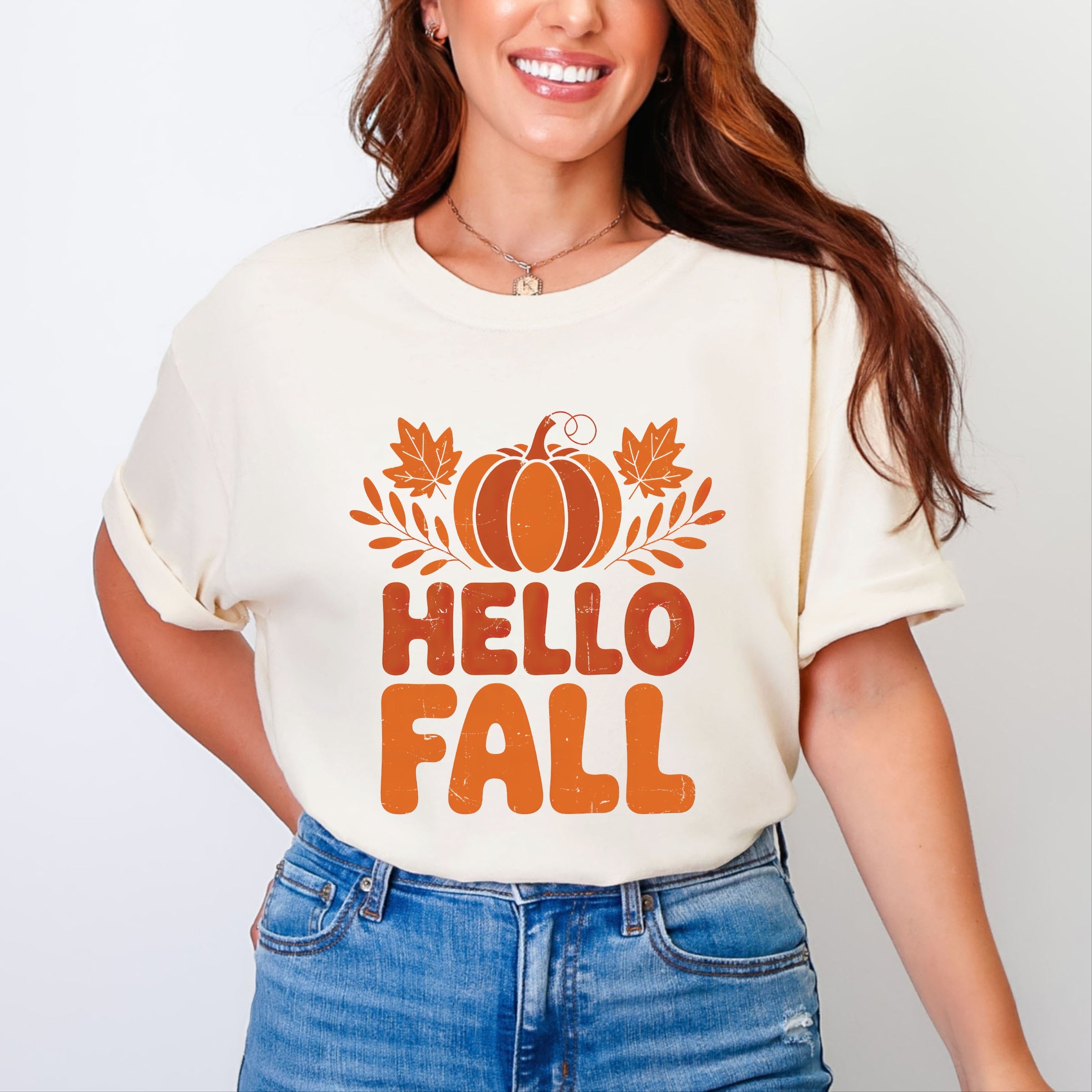 Hello Fall Pumpkin Distressed - Garment Dyed Tee