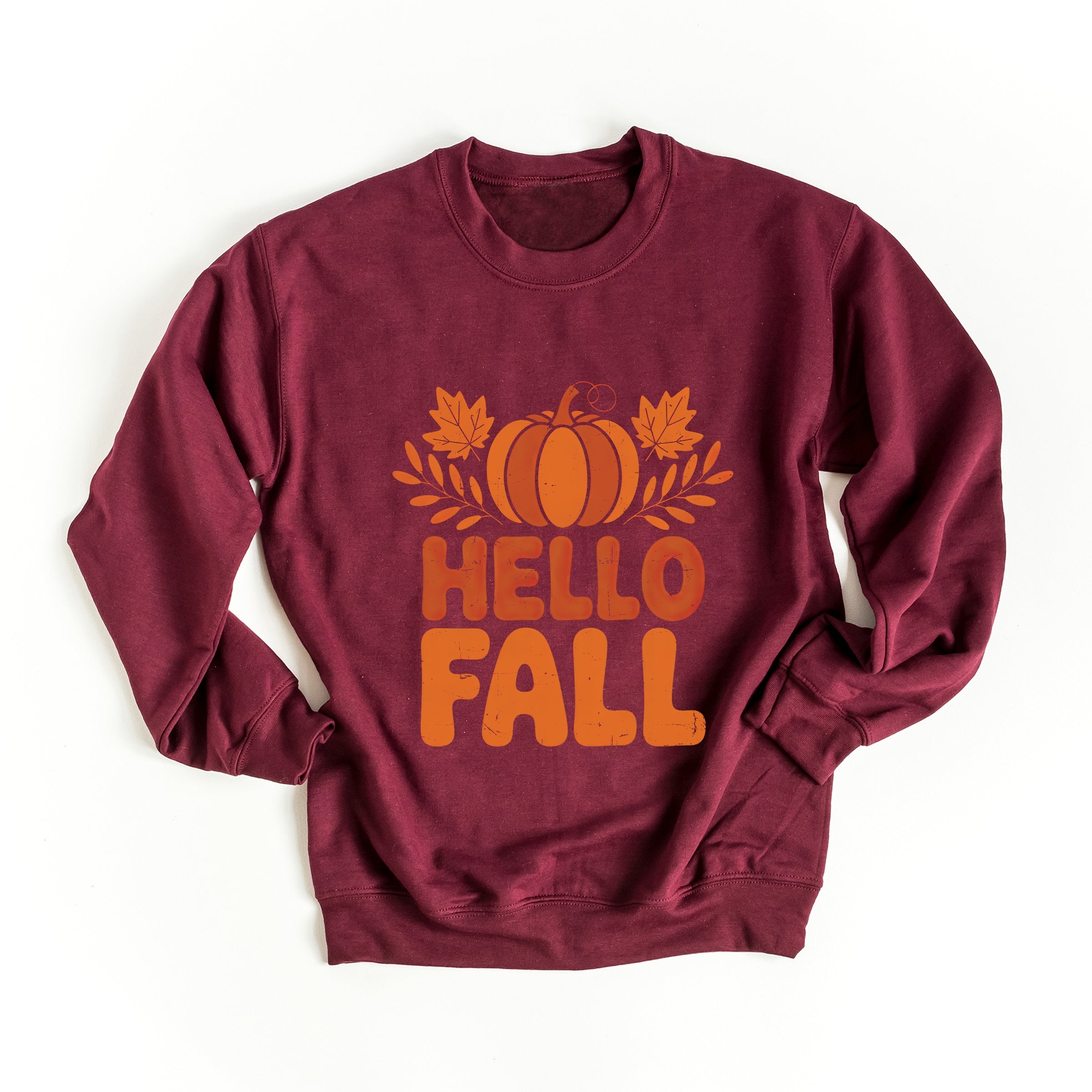 Hello Fall Pumpkin Distressed - Women's Graphic Sweatshirt