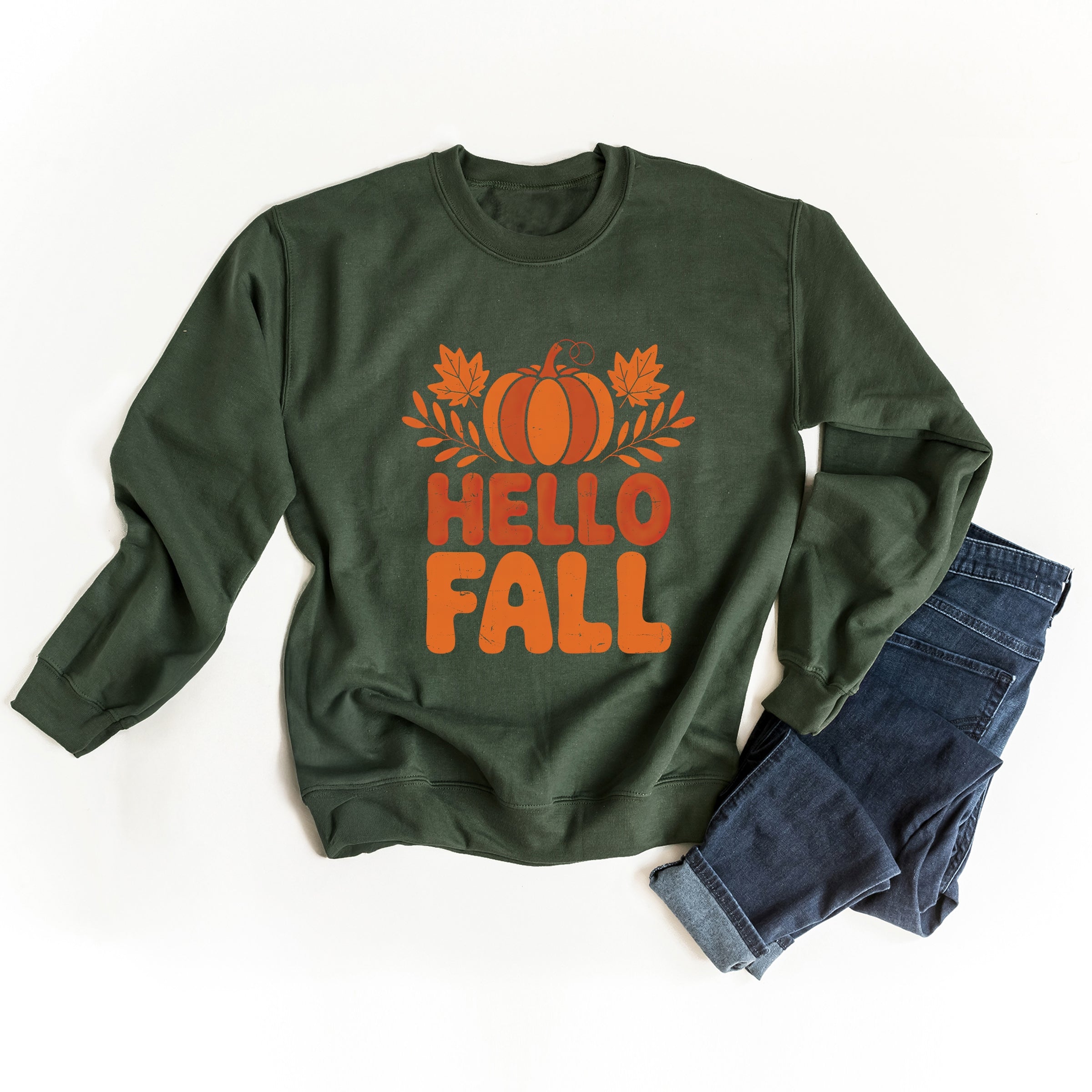 Hello Fall Pumpkin Distressed - Women's Graphic Sweatshirt