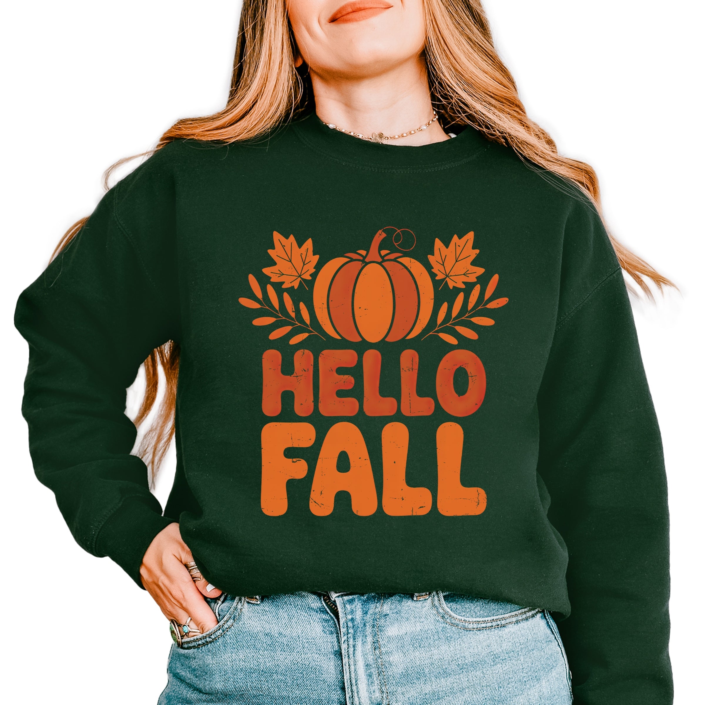 Hello Fall Pumpkin Distressed - Women's Graphic Sweatshirt
