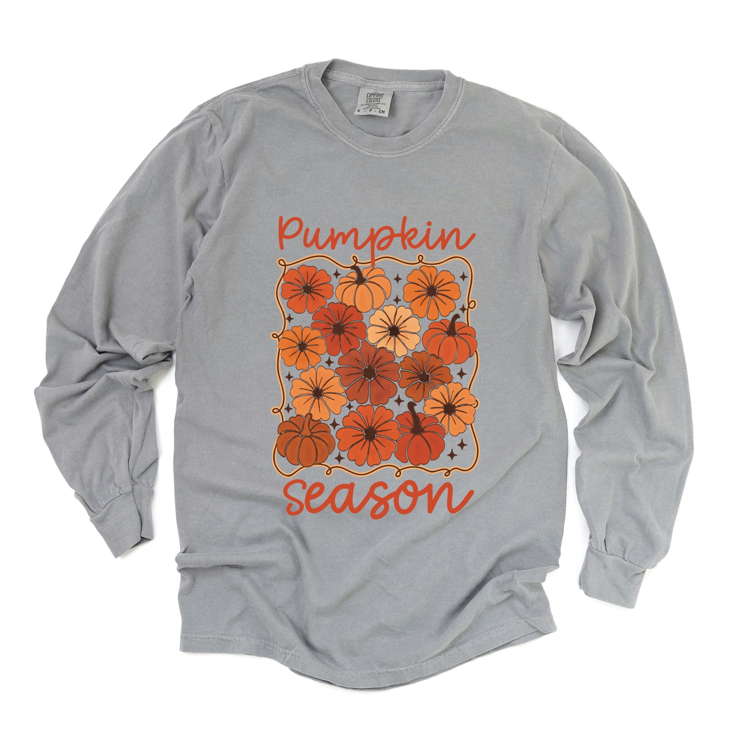Pumpkin Season Floral - Women's Garment Dyed Long Sleeve Graphic T-Shirt