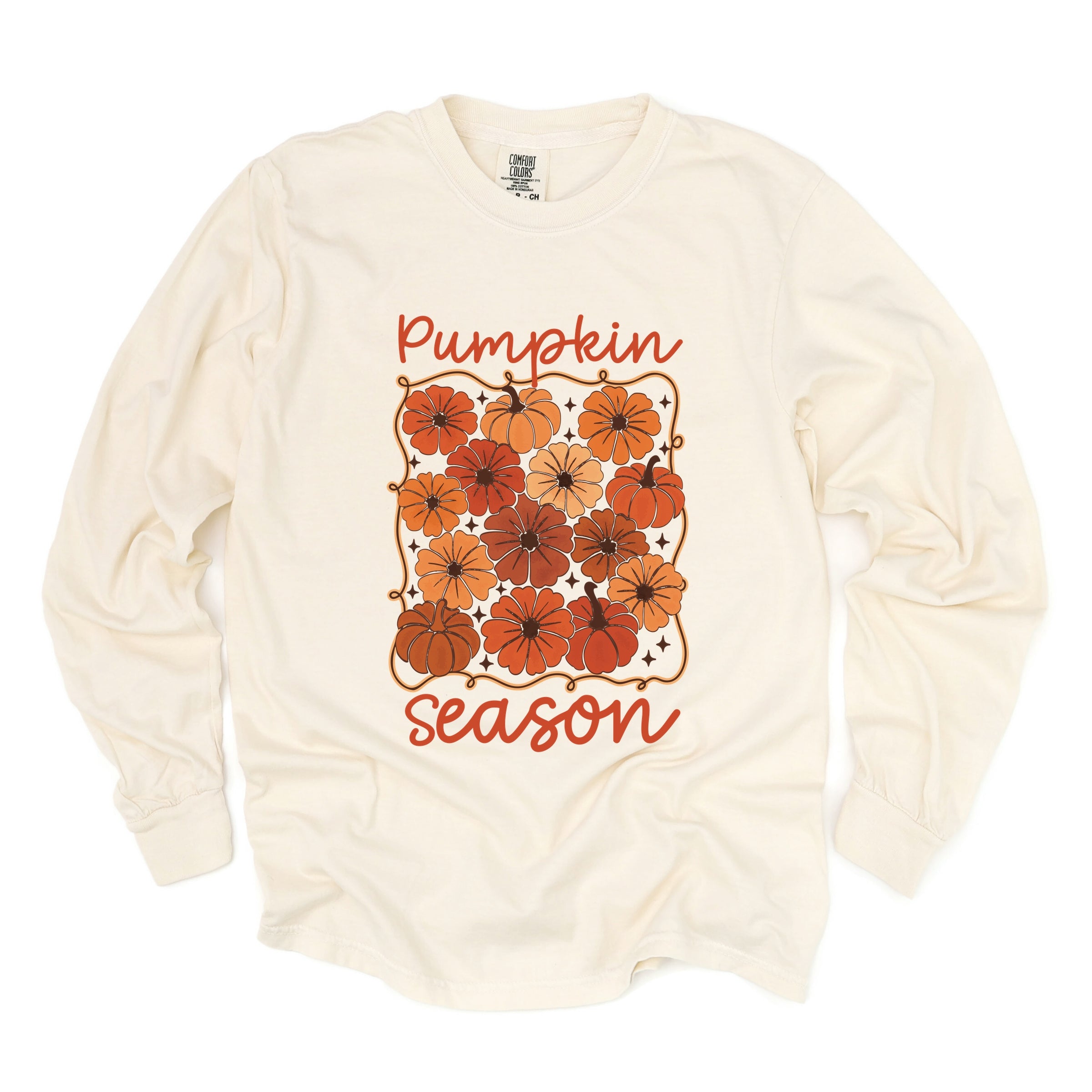 Pumpkin Season Floral - Women's Garment Dyed Long Sleeve Graphic T-Shirt