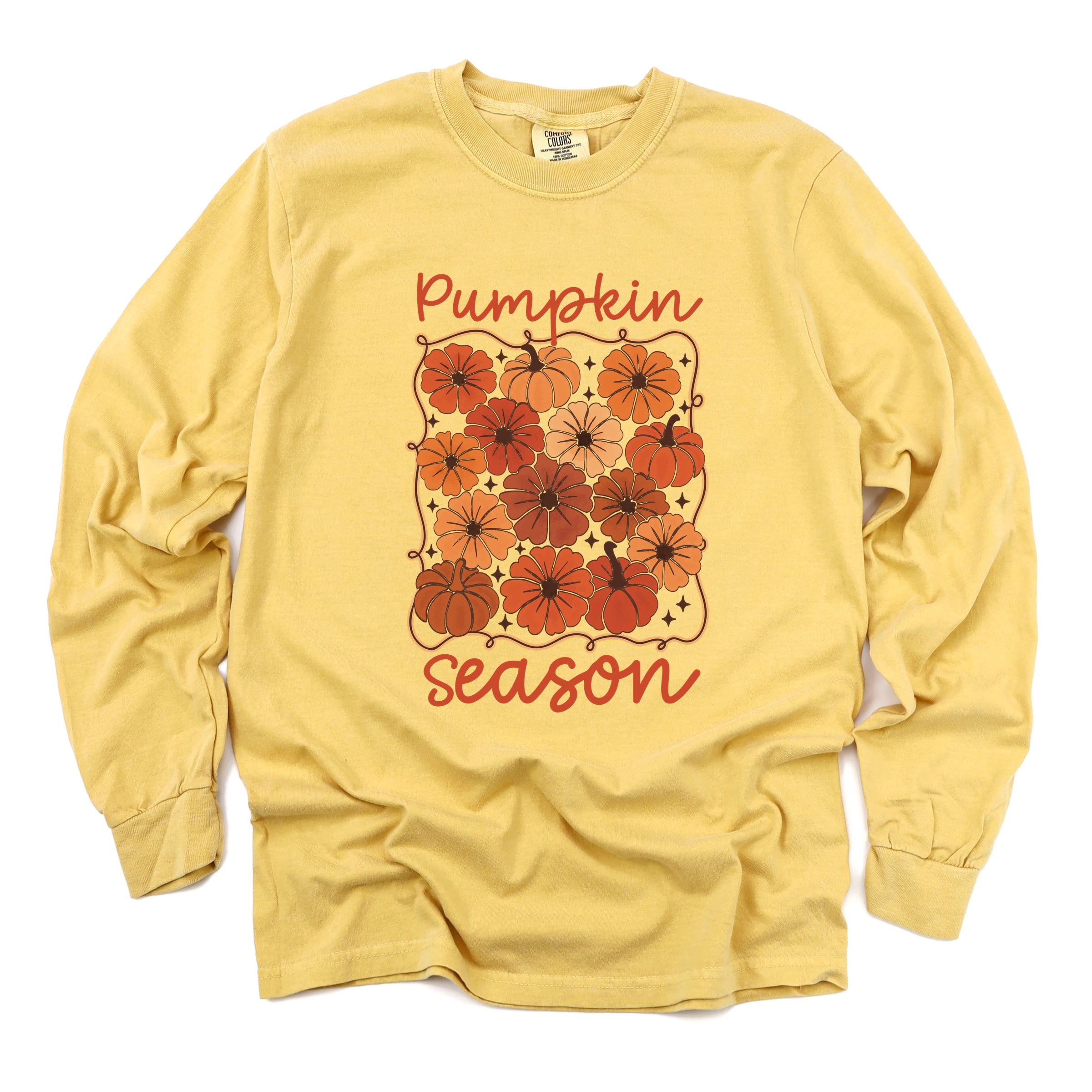 Pumpkin Season Floral - Women's Garment Dyed Long Sleeve Graphic T-Shirt