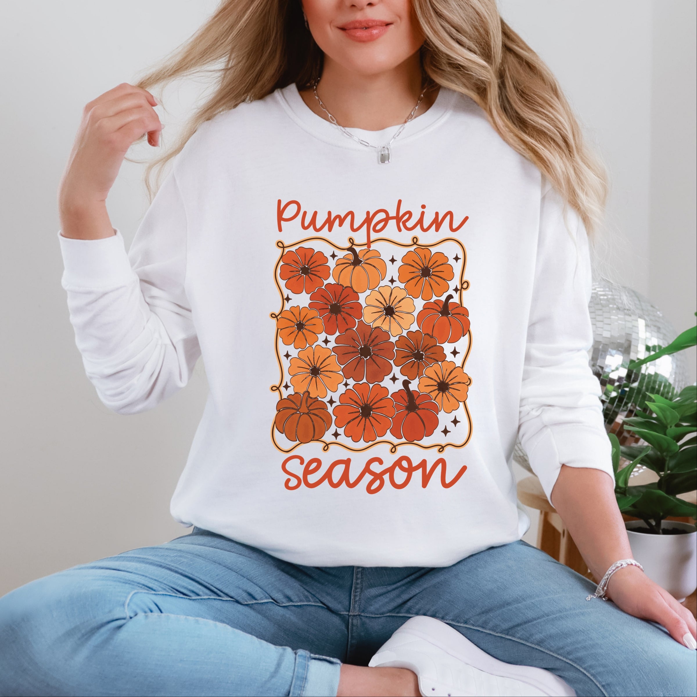 Pumpkin Season Floral - Women's Garment Dyed Long Sleeve Graphic T-Shirt