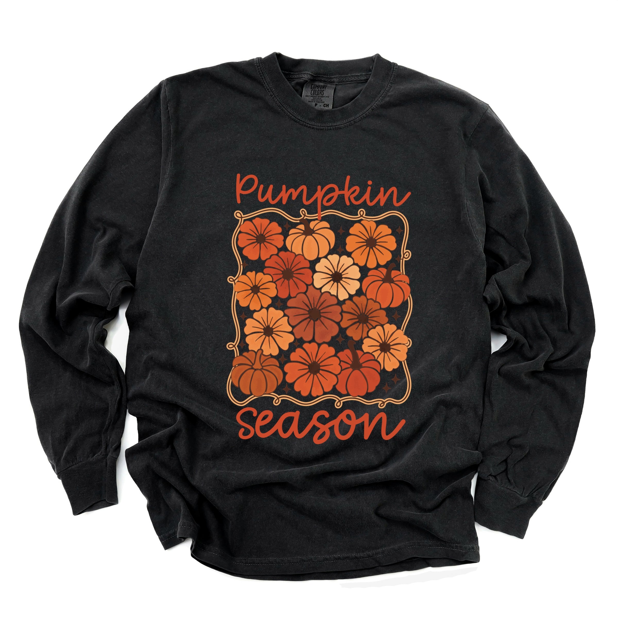 Pumpkin Season Floral - Women's Garment Dyed Long Sleeve Graphic T-Shirt