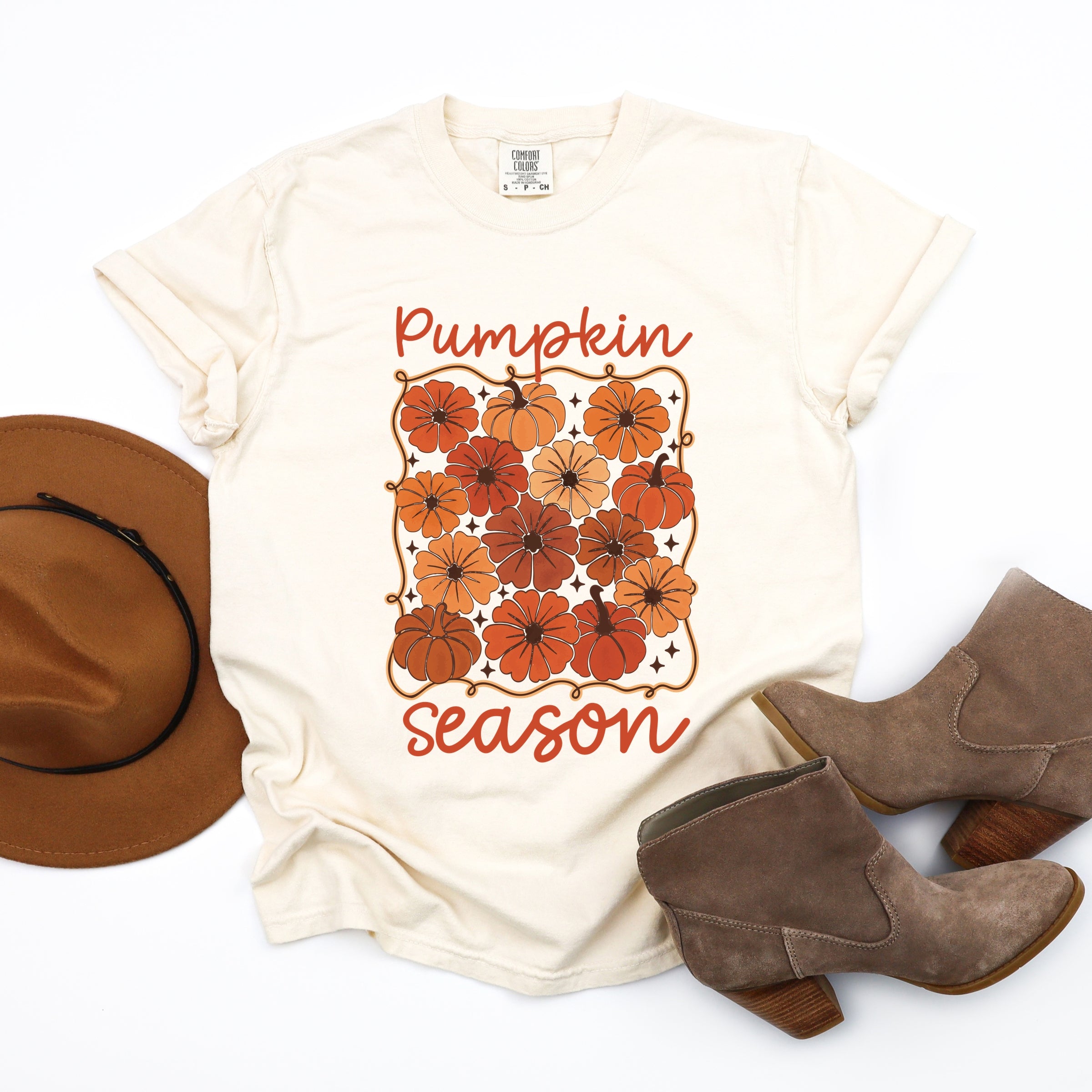 Pumpkin Season Floral - Women's Garment Dyed Graphic T-Shirt