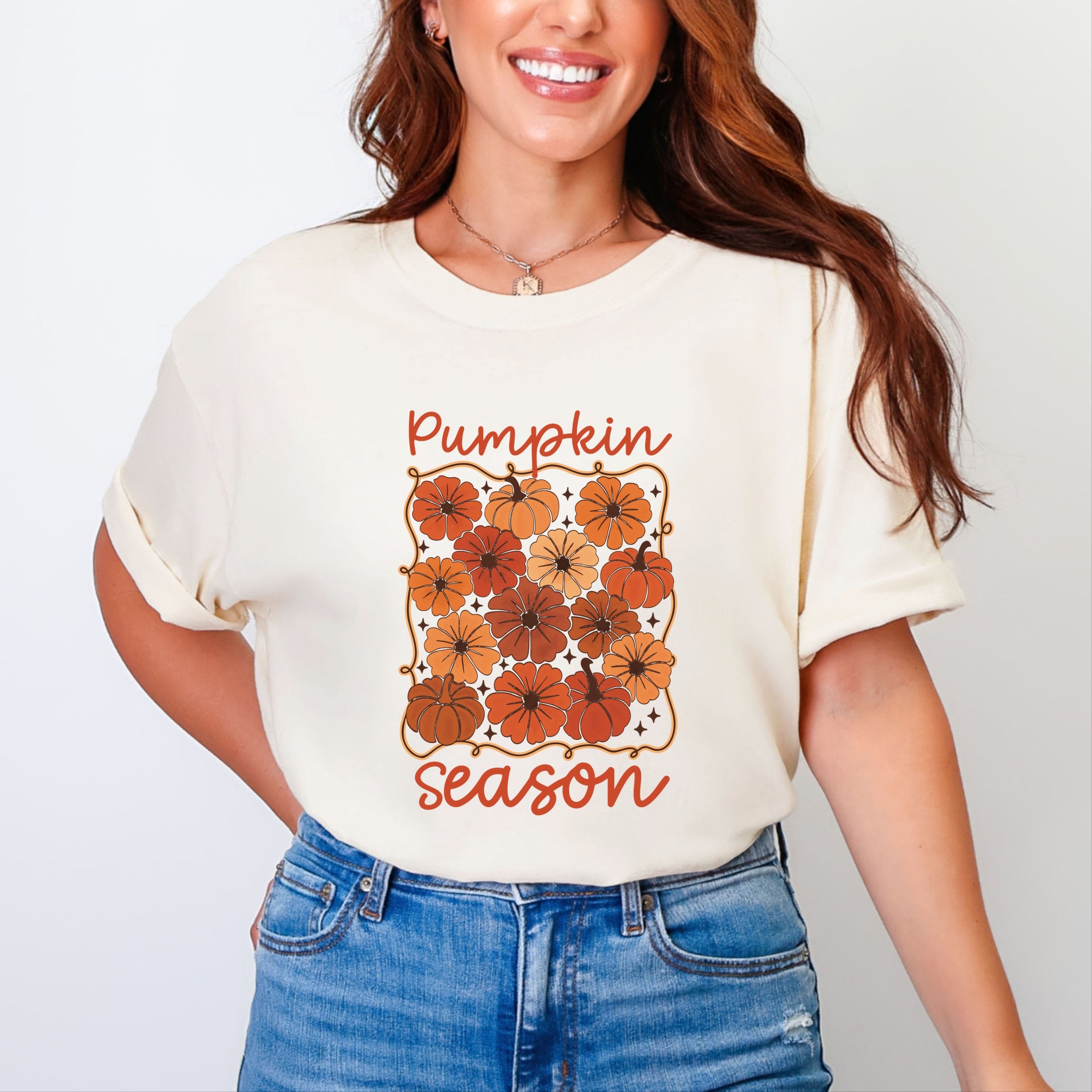 Pumpkin Season Floral - Women's Garment Dyed Graphic T-Shirt