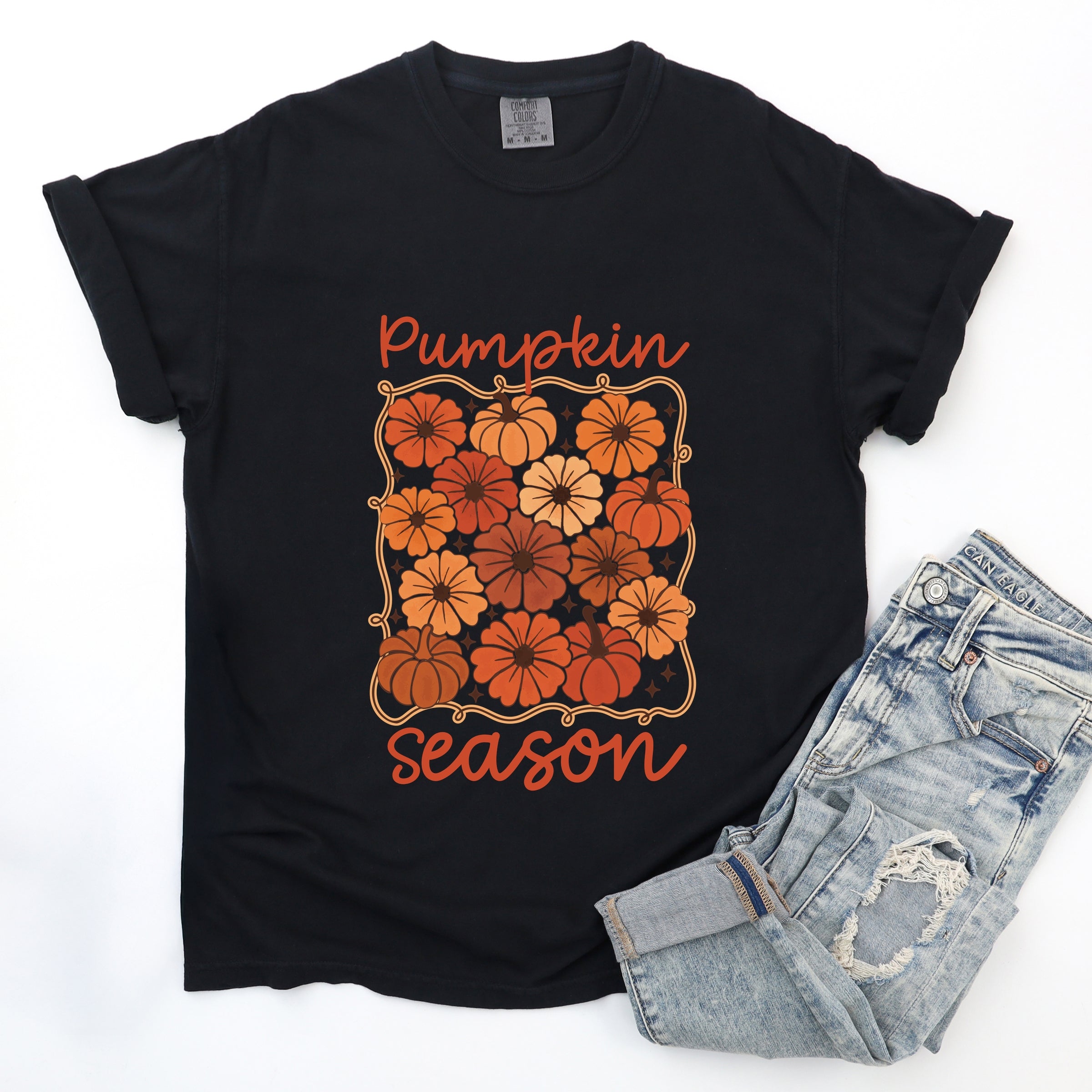 Pumpkin Season Floral - Women's Garment Dyed Graphic T-Shirt