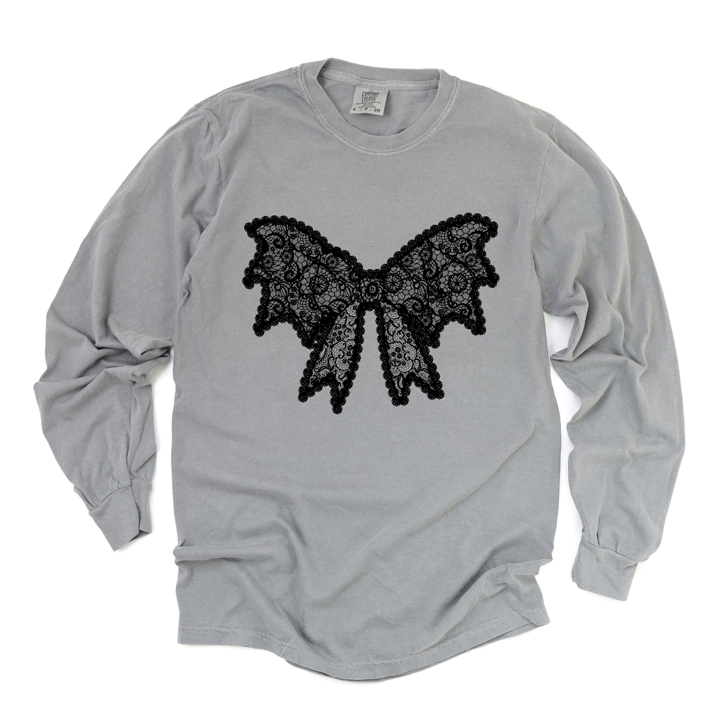 Lace Bow - Women's Garment Dyed Long Sleeve Graphic T-Shirt