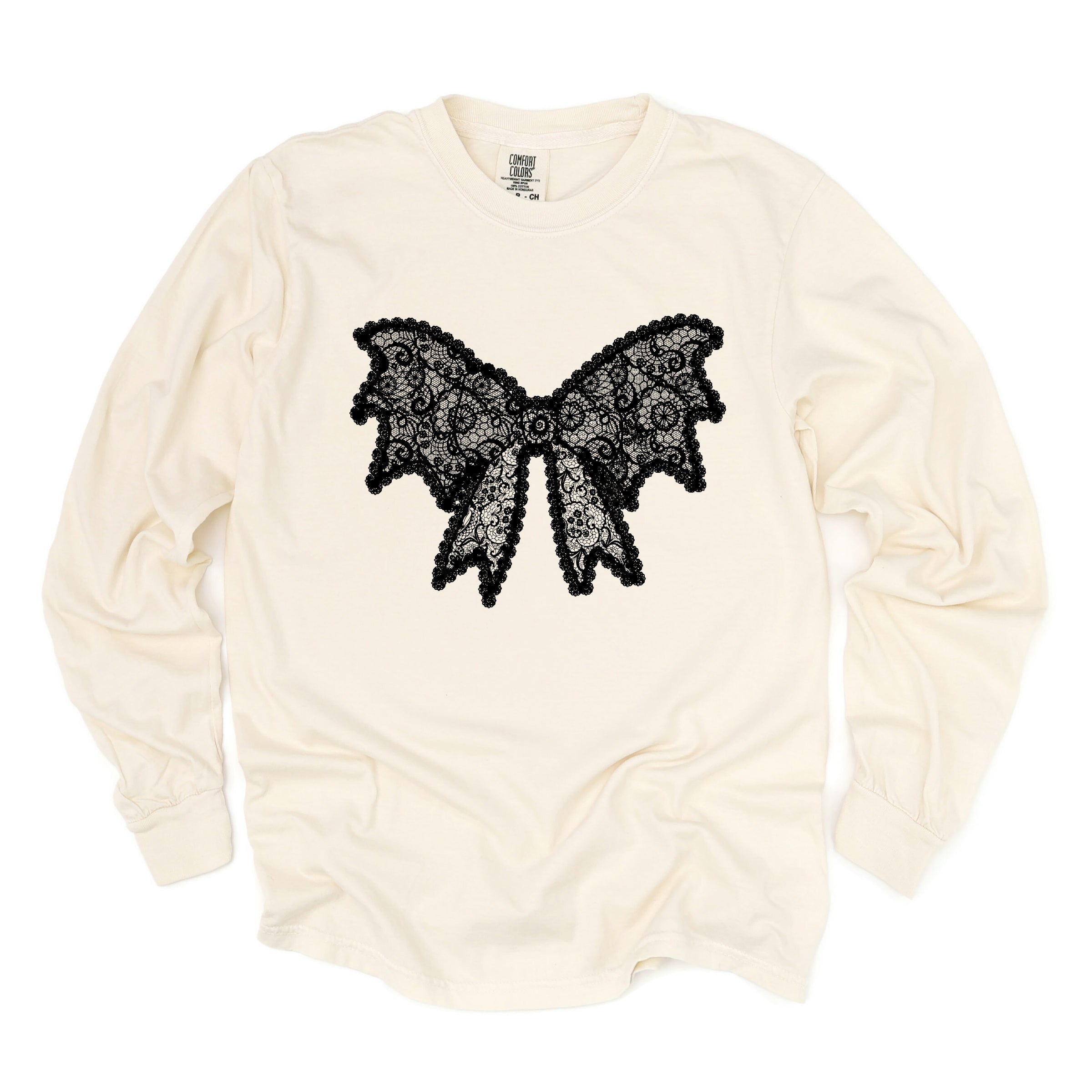 Lace Bow - Women's Garment Dyed Long Sleeve Graphic T-Shirt
