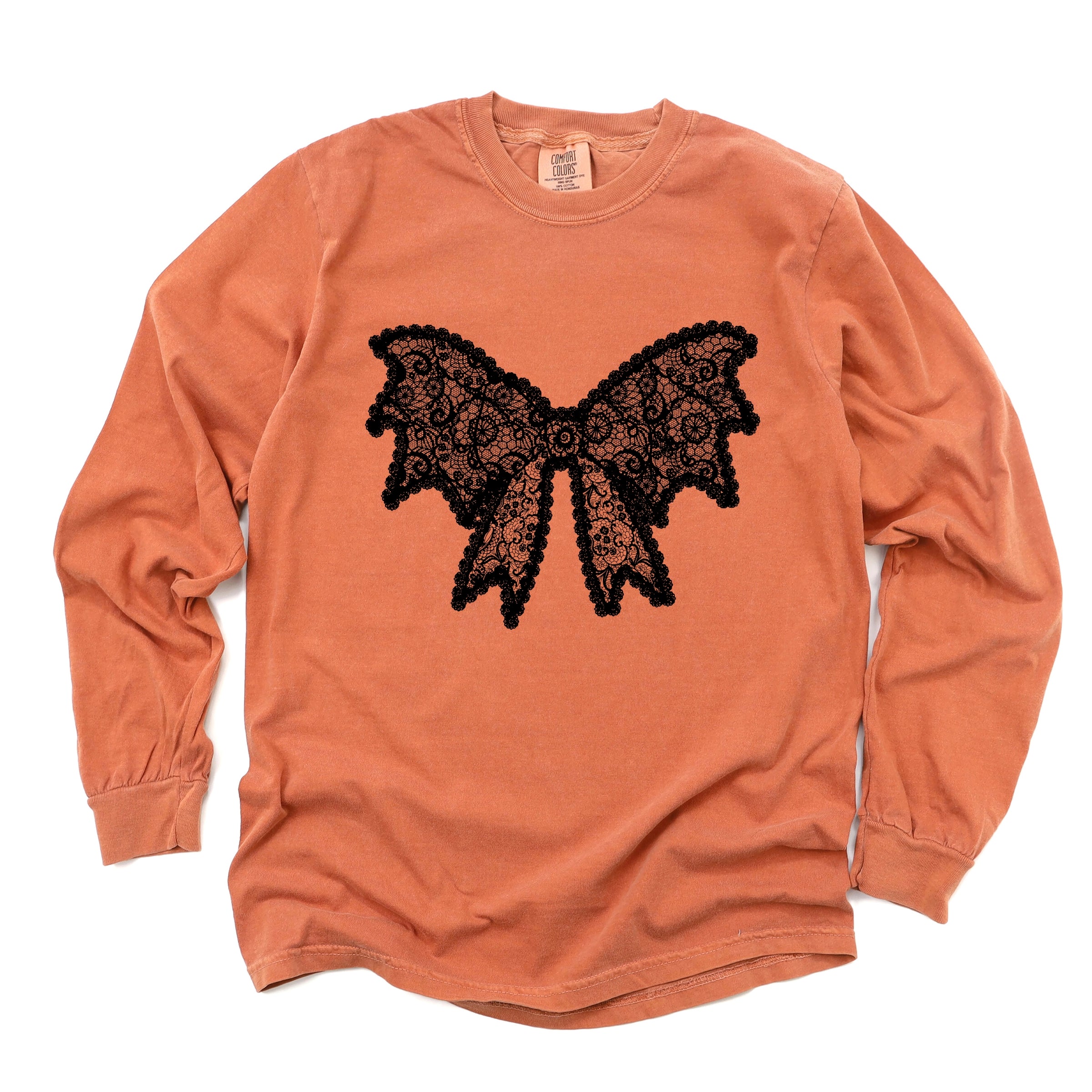 Lace Bow - Women's Garment Dyed Long Sleeve Graphic T-Shirt
