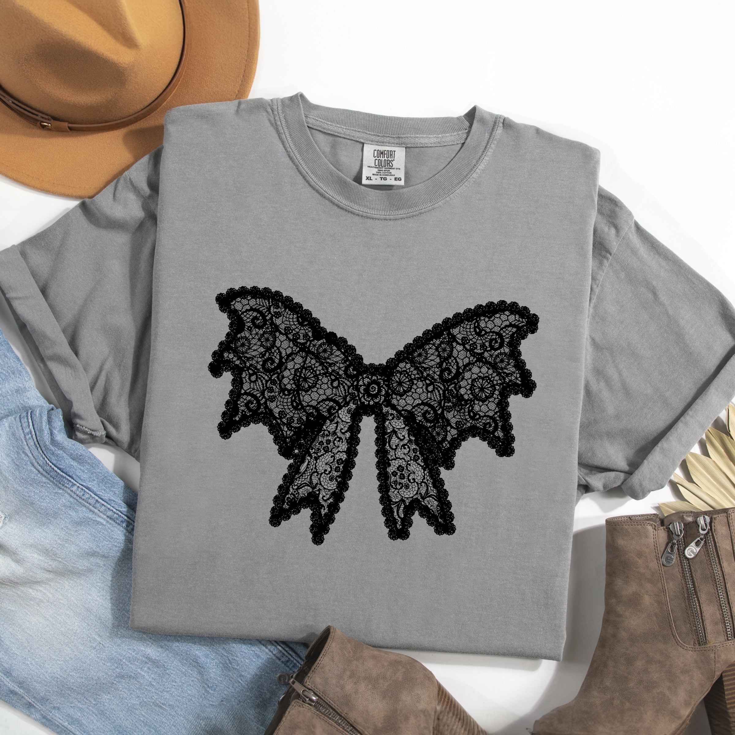 Lace Bow - Women's Garment Dyed Graphic T-Shirt