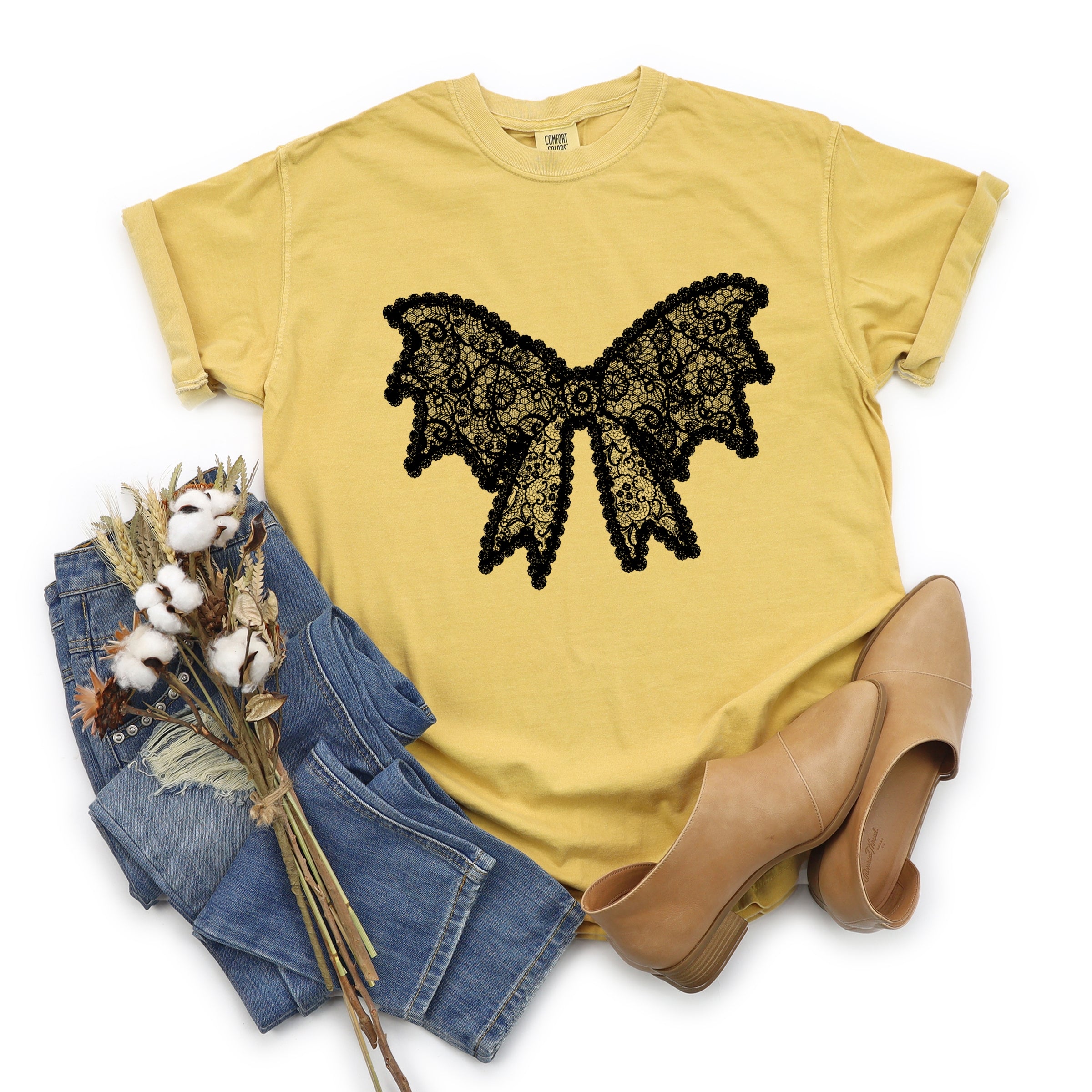 Lace Bow - Women's Garment Dyed Graphic T-Shirt